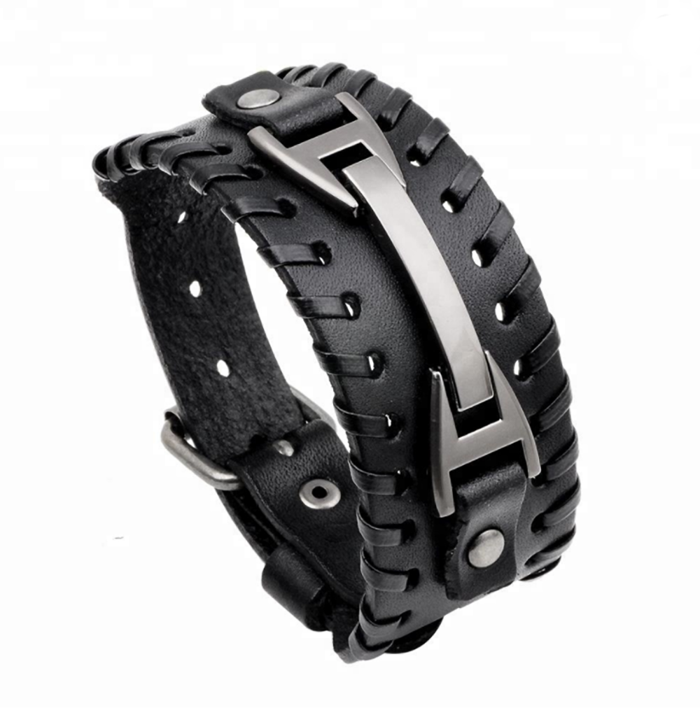 Pulsera de Cuero para Hombre Mujer. Pulseras Retro Punk Rock. Excelente Regalo de Cumpleaños, Navidad, Aniversario, San Valentín, Día del Amor y Amistad - Negro