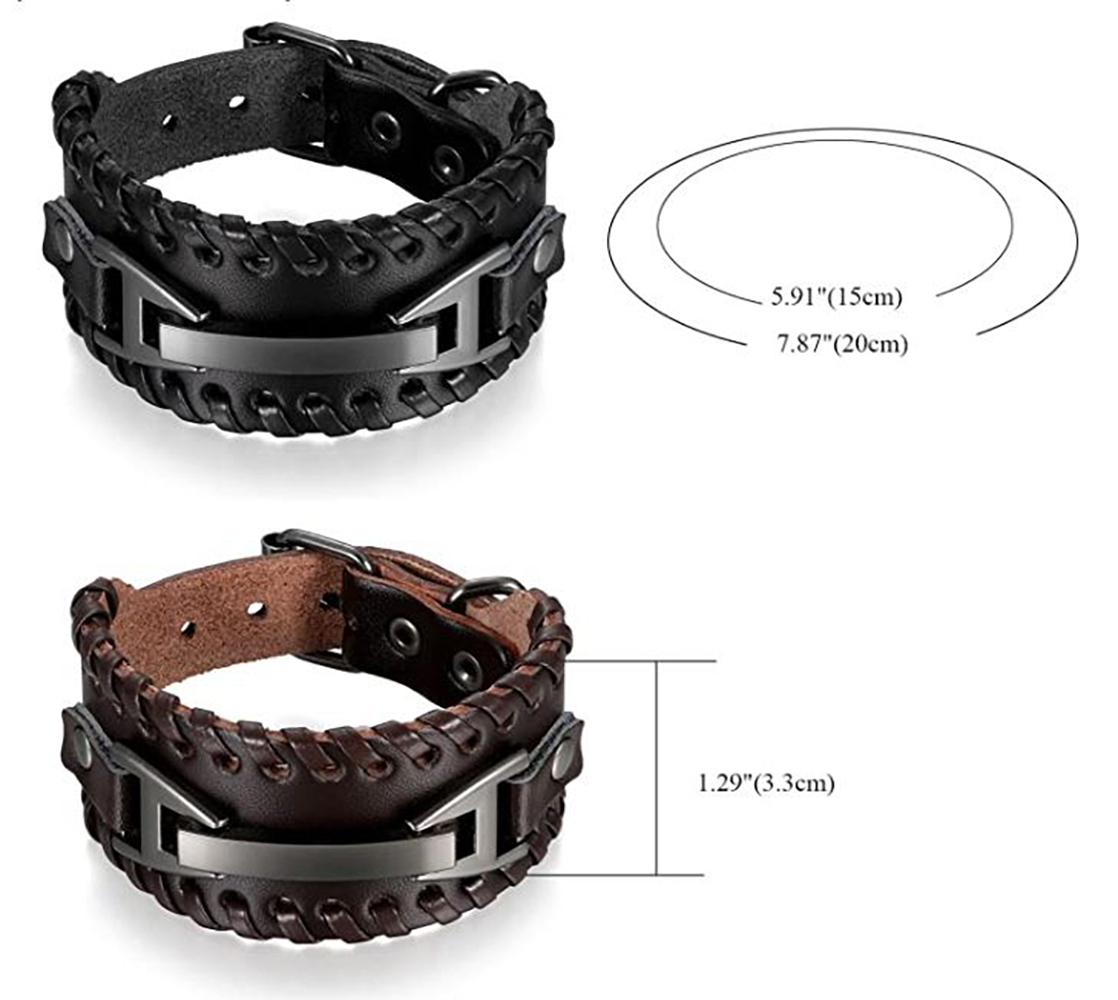 Pulsera de Cuero para Hombre Mujer. Pulseras Retro Punk Rock. Excelente Regalo de Cumpleaños, Navidad, Aniversario, San Valentín, Día del Amor y Amistad - Negro