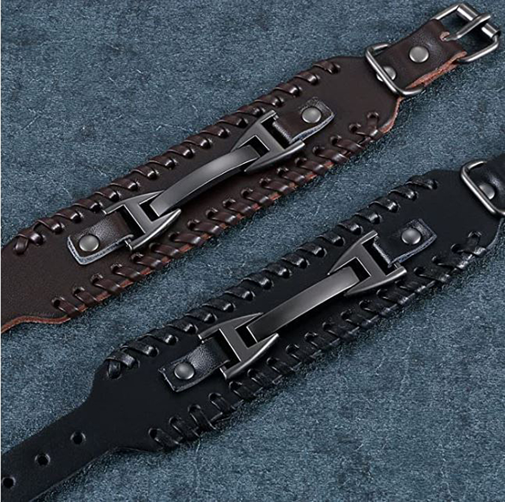 Pulsera de Cuero para Hombre Mujer. Pulseras Retro Punk Rock. Excelente Regalo de Cumpleaños, Navidad, Aniversario, San Valentín, Día del Amor y Amistad - Negro