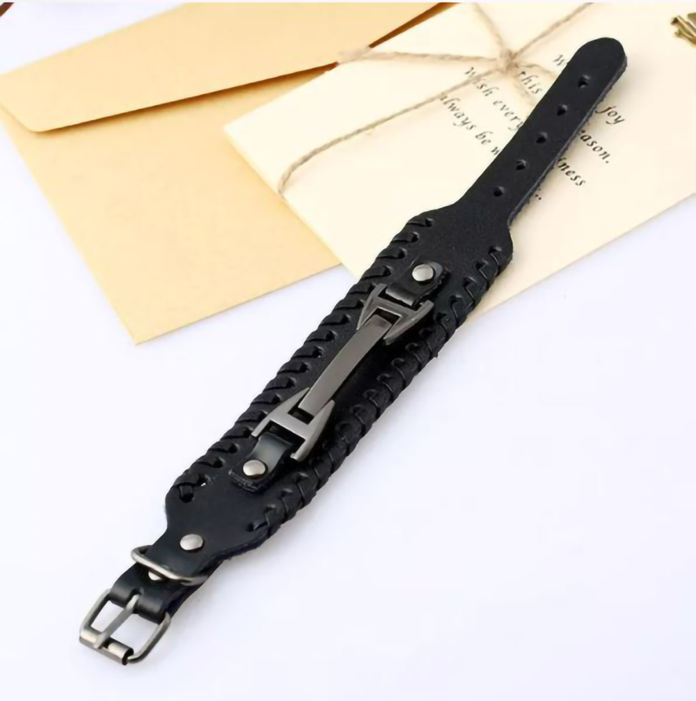 Pulsera de Cuero para Hombre Mujer. Pulseras Retro Punk Rock. Excelente Regalo de Cumpleaños, Navidad, Aniversario, San Valentín, Día del Amor y Amistad - Negro