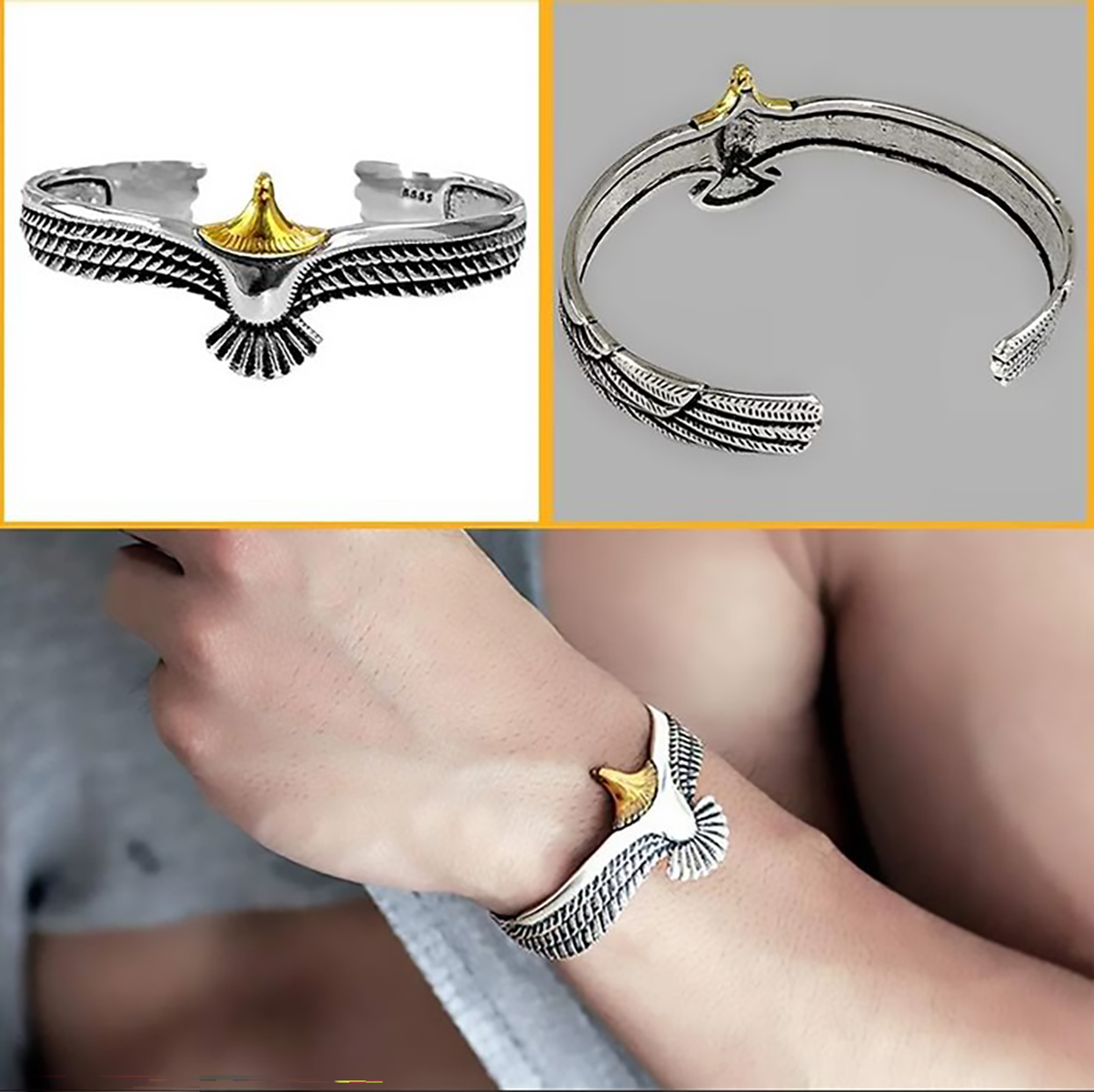 Pulsera para Hombre Vikinga, Pulsera de Aguila o Dragón Ajustable, Brazalete vikingo. Regalo para Hombre Cualquier ocasión