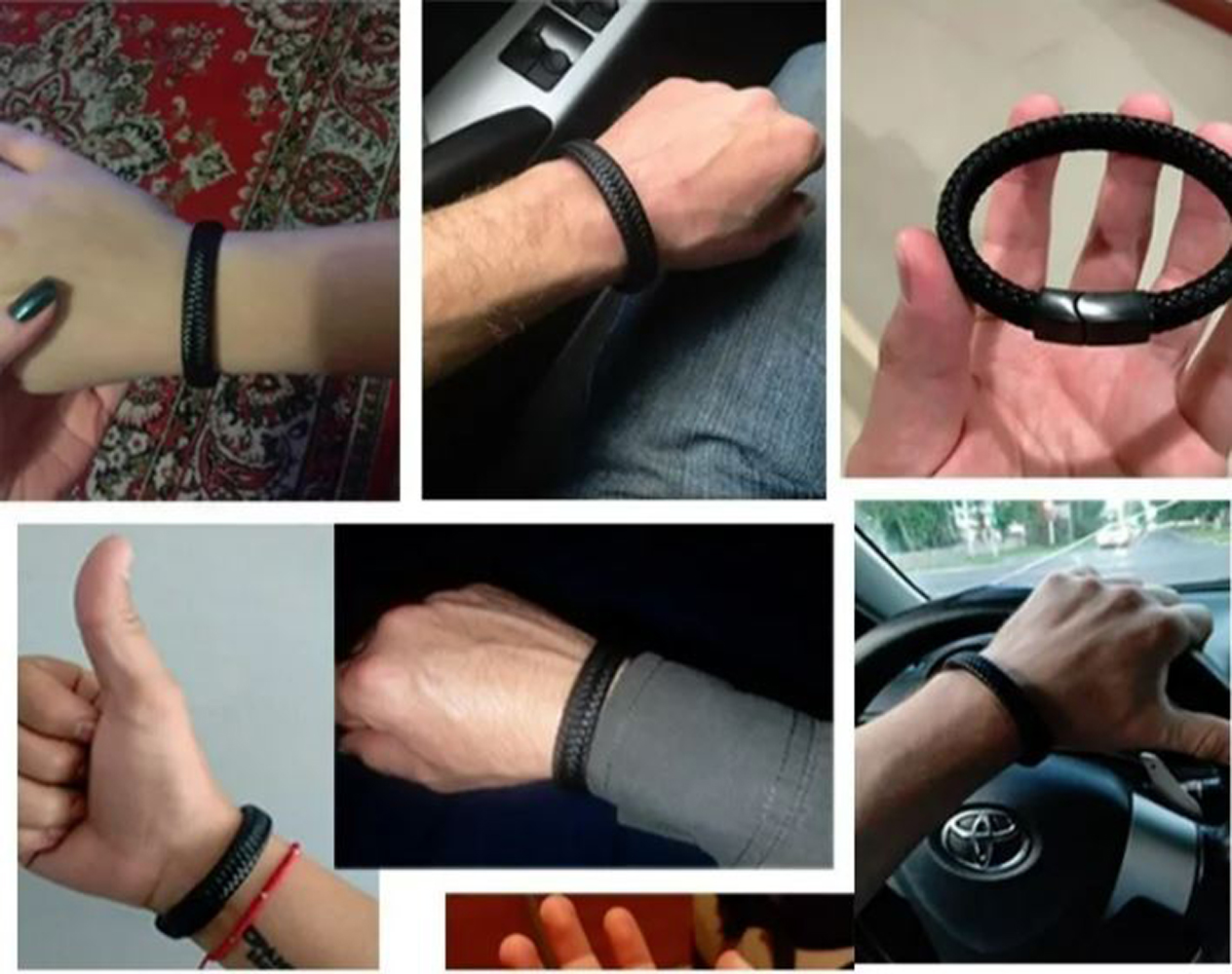 Pulsera de Cuero Elegante Trenzado para Hombre Mujer Novio Pareja Enamorado. Cierre Magnético Iman - Negro Elegante
