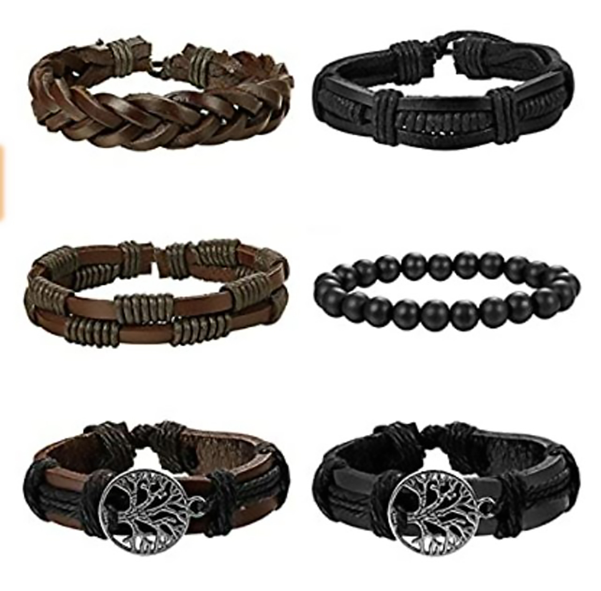 3PCS Pulsera Arbol de la Vida Brazalete para Hombre Mujer Pareja Amor Amistad Novios Enamorados. Pulsera de Piel - Negro
