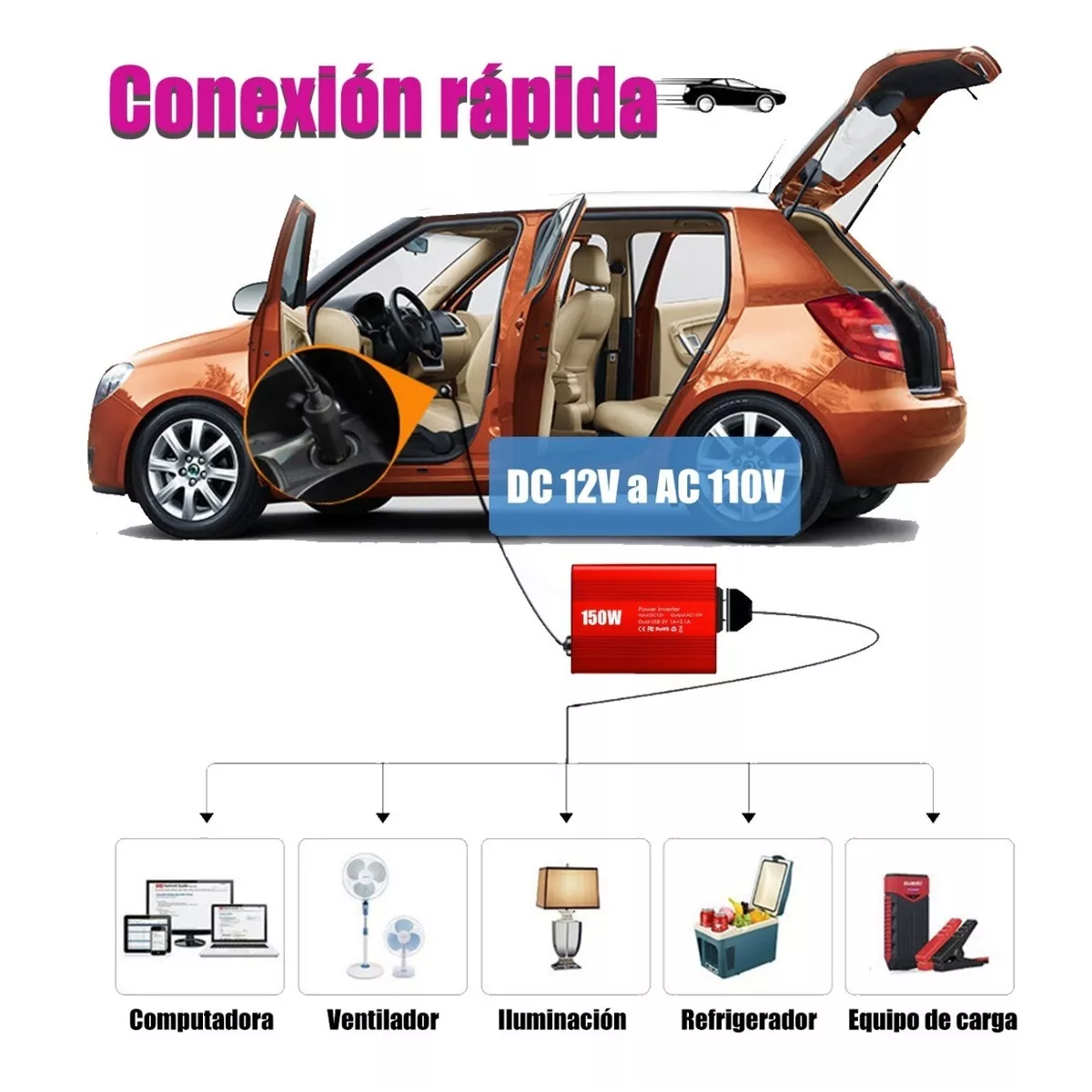 Inversor De Corriente Para Auto 150w, 12v-110v