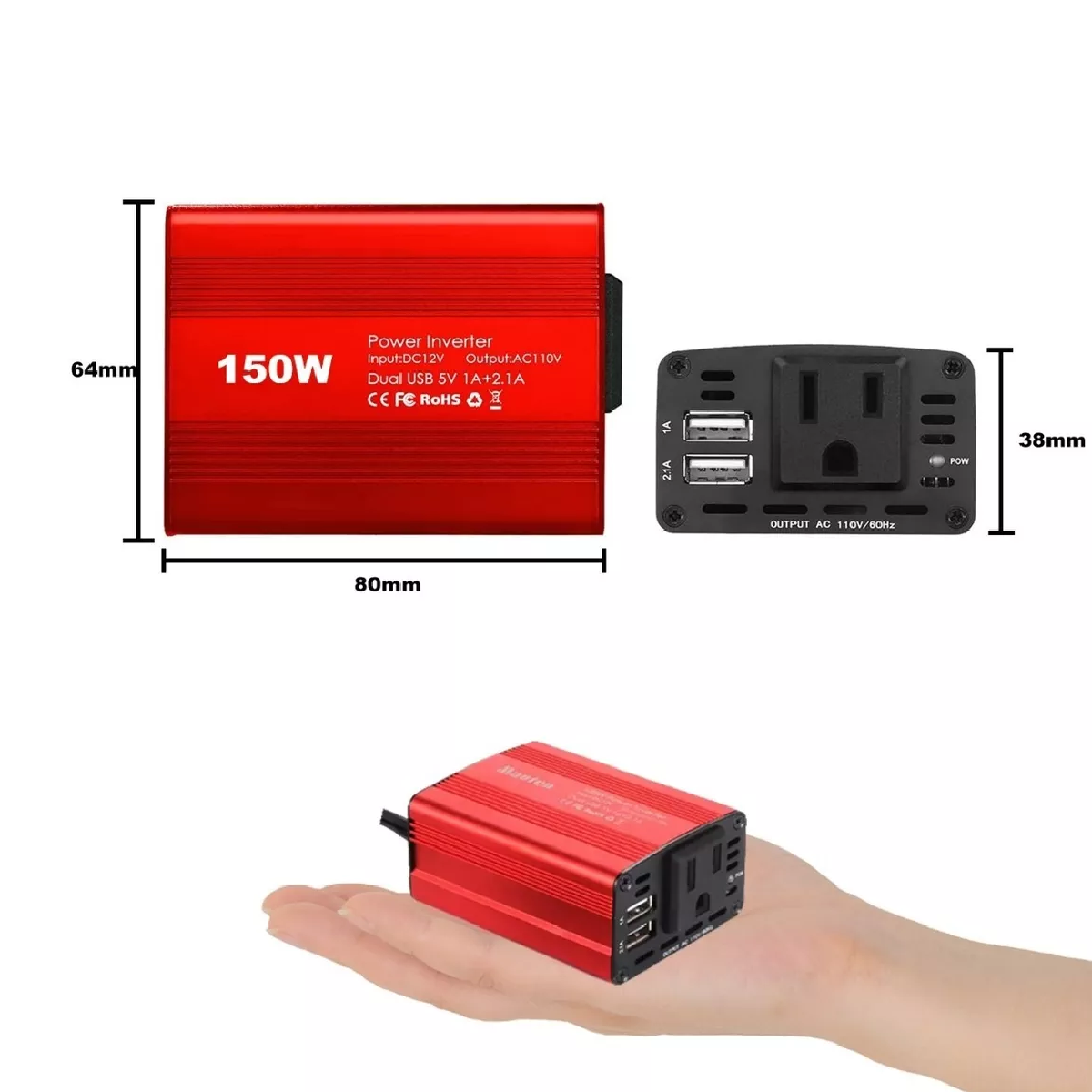 Inversor De Corriente Para Auto 150w, 12v-110v