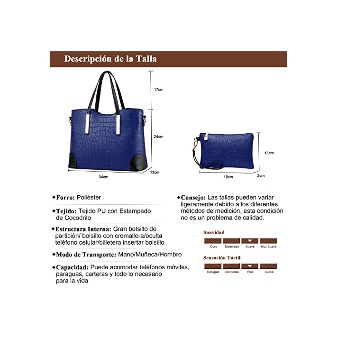 Bolsa Tote para Mujer con Compartimientos,2 Pcs Bolso de Mano de Moda, Bolsa para Mujer Múltiples Maneras de llevar,Gran Capacidad Bolsos de Hombro de Cuero PU, Casual,Elegante,Regalo para Mujer