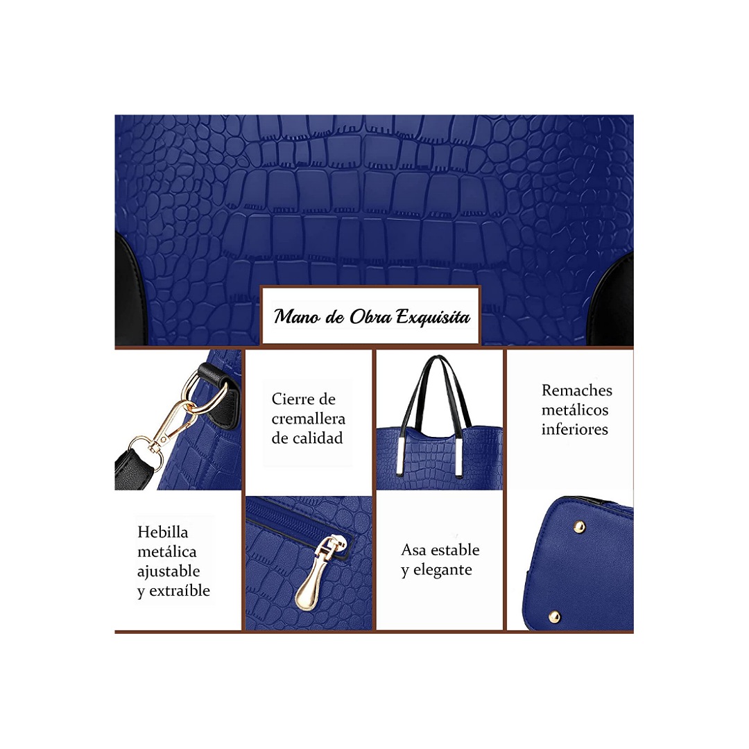 Bolsa Tote para Mujer con Compartimientos,2 Pcs Bolso de Mano de Moda, Bolsa para Mujer Múltiples Maneras de llevar,Gran Capacidad Bolsos de Hombro de Cuero PU, Casual,Elegante,Regalo para Mujer