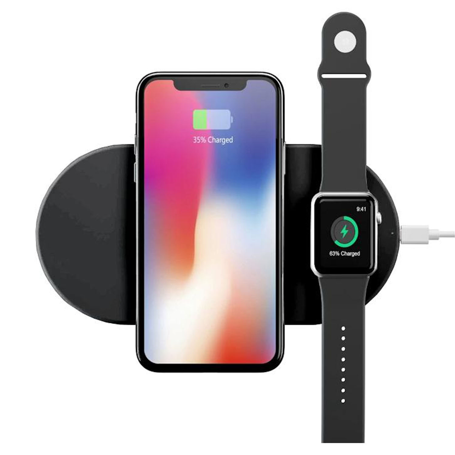 Cargador Inalámbrico Qi para iWatch MXSFM-002-7 Entrada 9V 1A Qi Negro Cable USB Incluido, SlimFlat