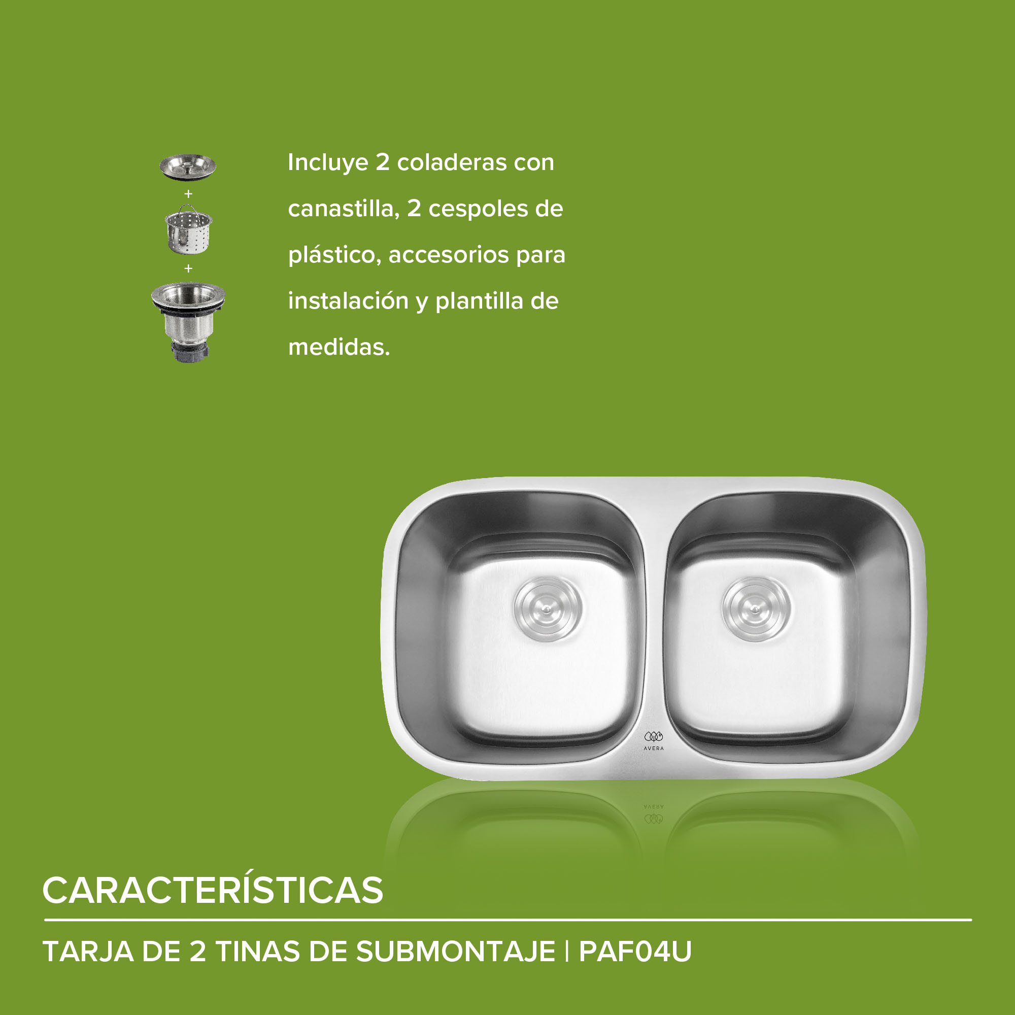 Combo Fregadero Tarja Acero Inox 2 Tinas Submontaje  Avera PAF04U