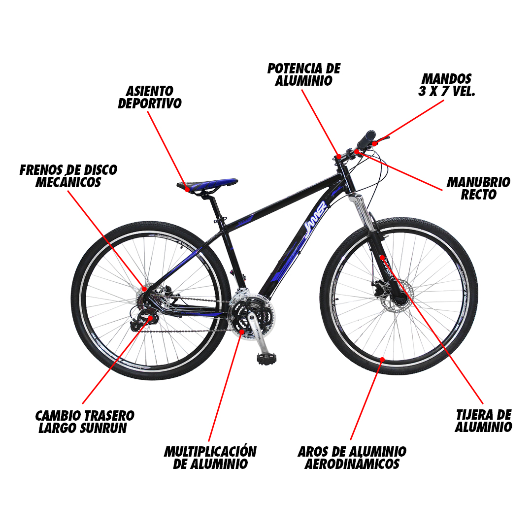 Bicicleta R29 Mtb Azul Suspensión 21 Vel Freno De Disco Mecánico