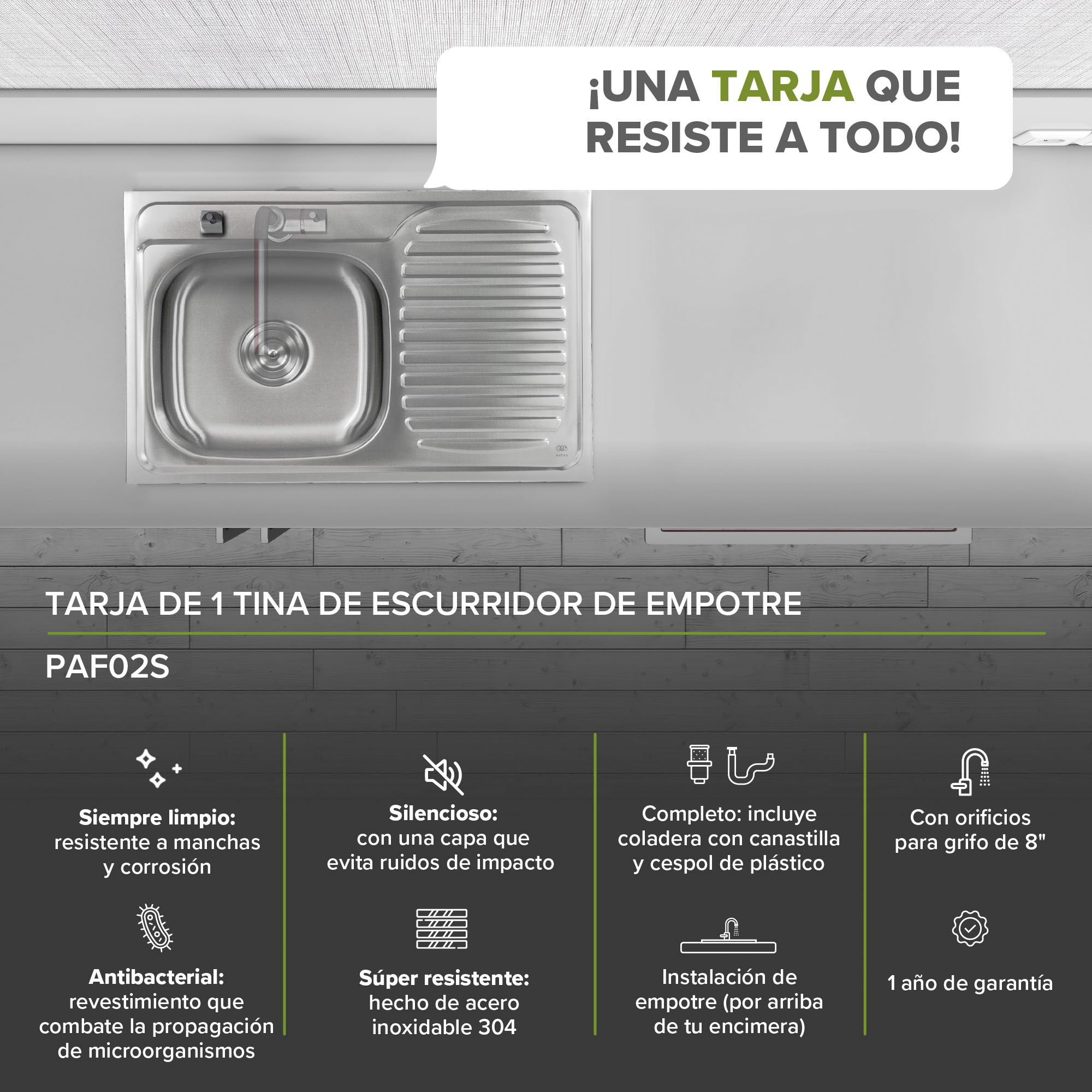 Combo Fregadero Tarja Acero Inoxidable Escurridor Empotre PAF02S