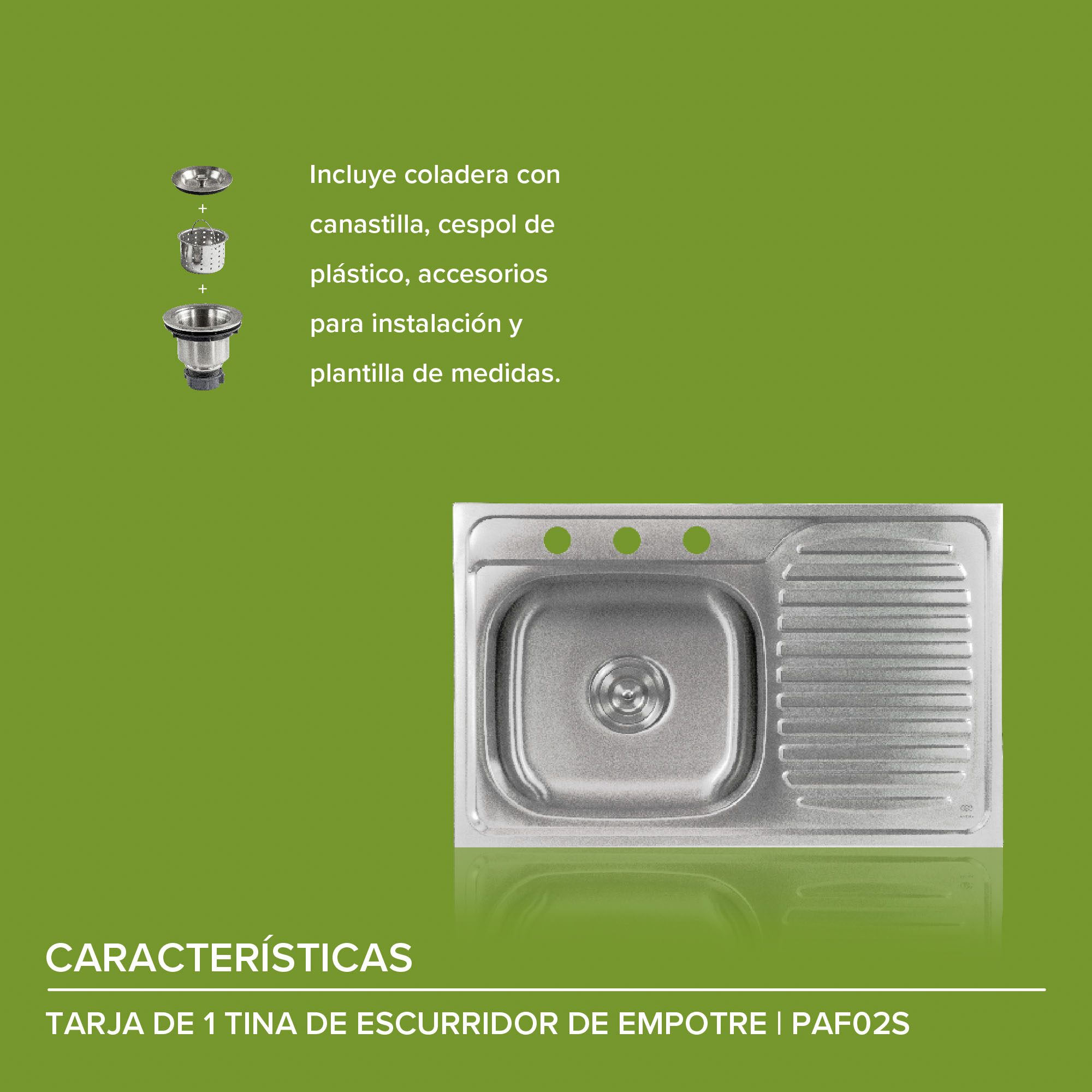 Combo Fregadero Tarja Acero Inoxidable Escurridor Empotre PAF02S