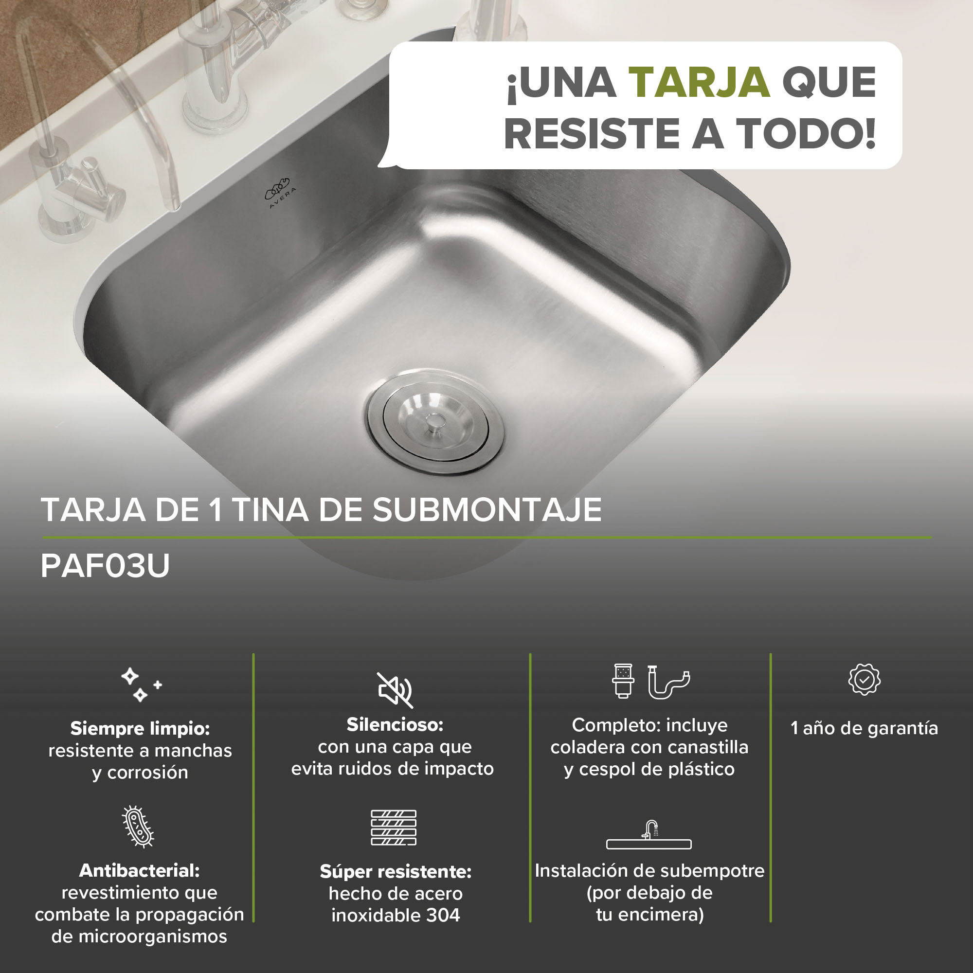 Combo Fregadero Tarja Acero Inoxidable  Con Submontaje PAF03U 