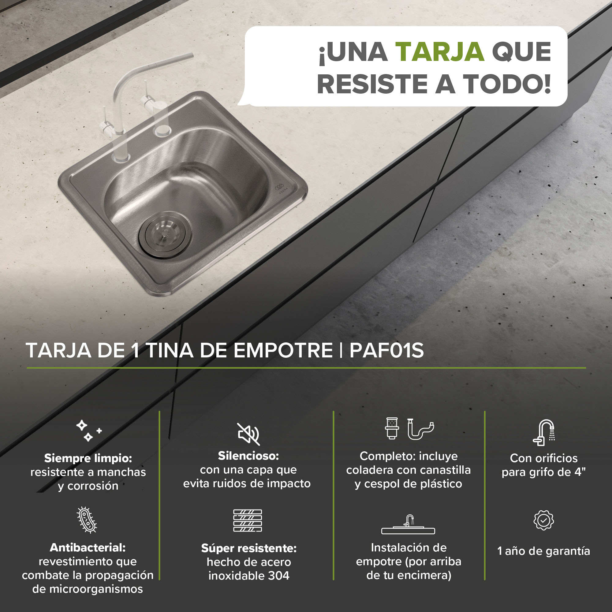 Tarja Fregadero Acero Inoxidable De Empotre PAF01S