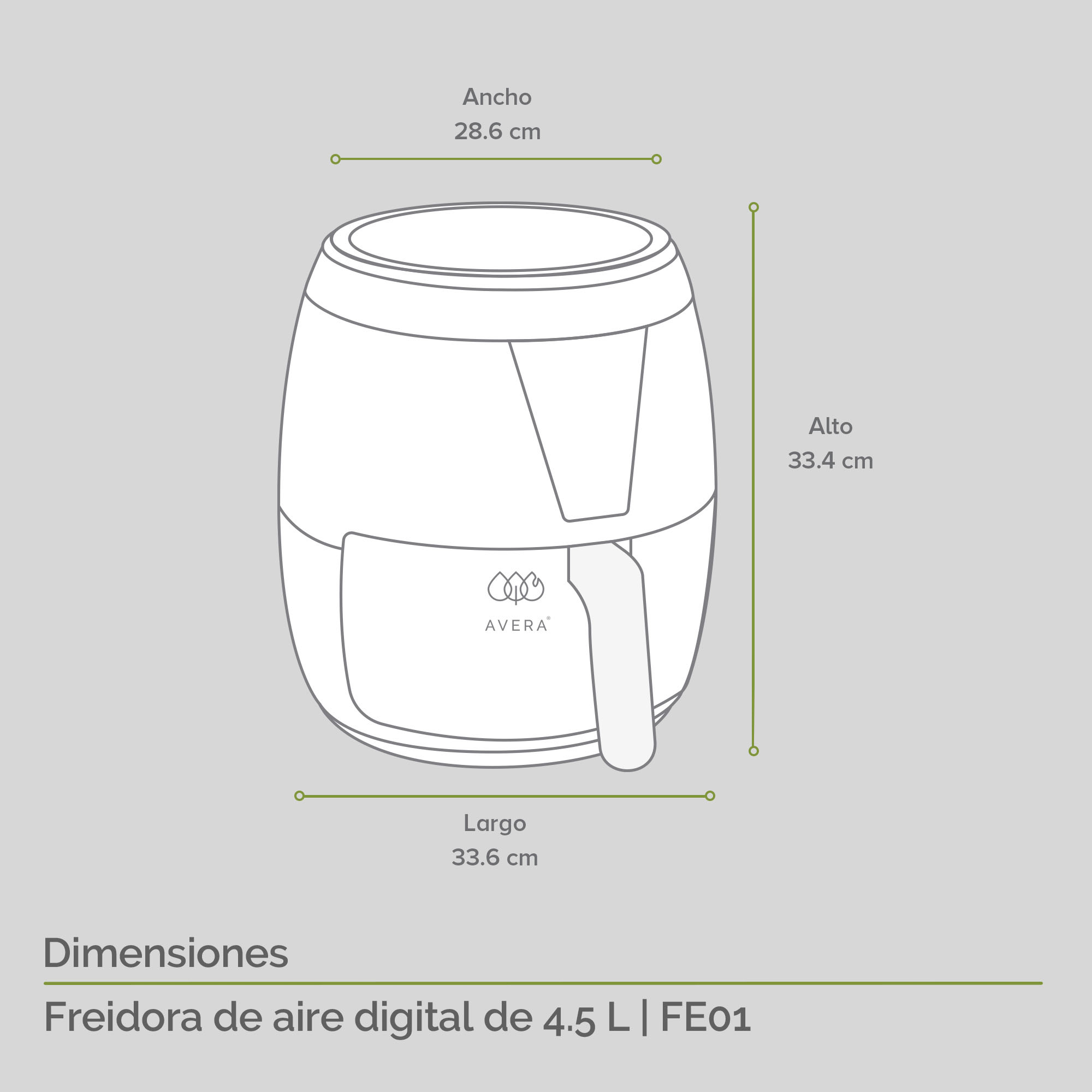 AVERA Freidora De Aire Eléctrica 4.5 Litros Con 8 Preajustes Temporizador