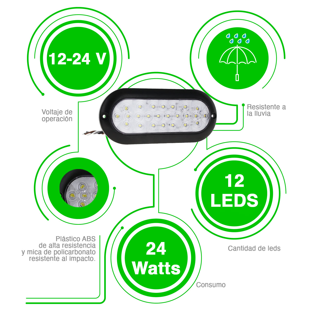 10 Plafon Ovalado 24 Led Bisel Negro Alta Baja Estrobo