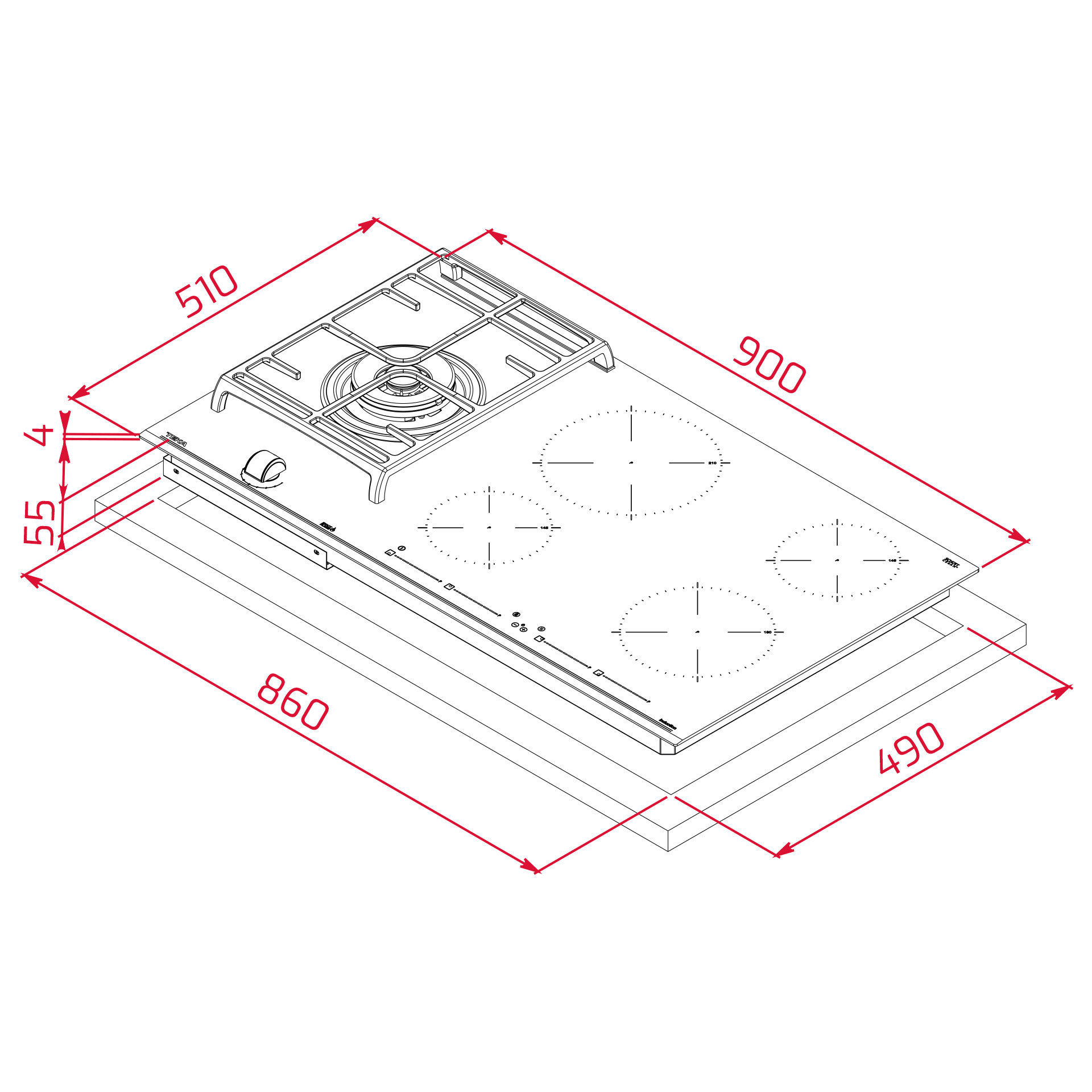 Parrilla Híbrida Gas Eléctrica Empotrar Teka JZC 95314 ABB BK 90 cm 5 Quemadores.