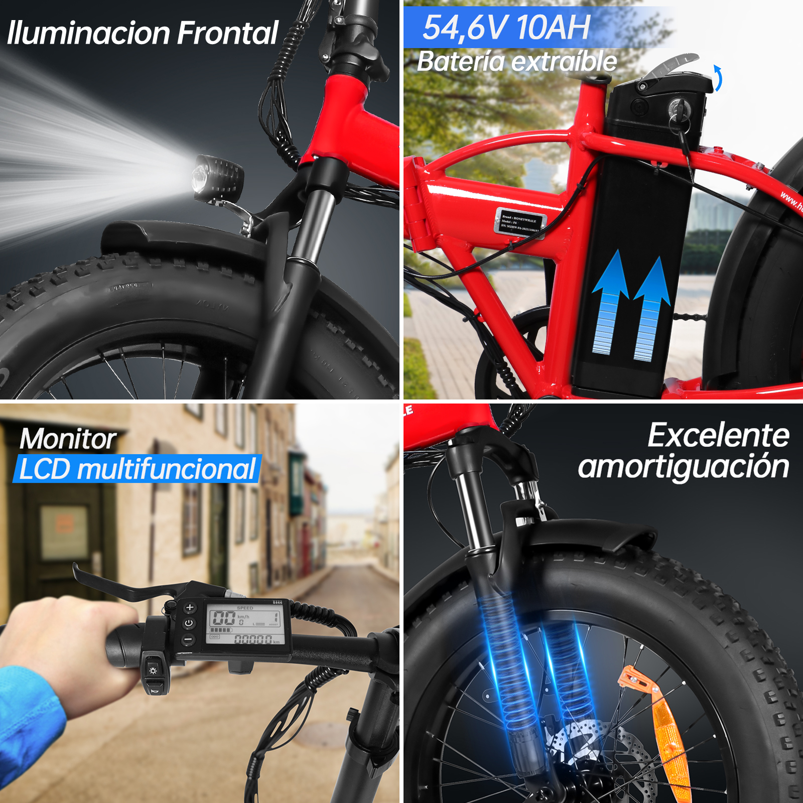 Bicicleta Eléctrica Plegable Honey Whale F6 Rojo