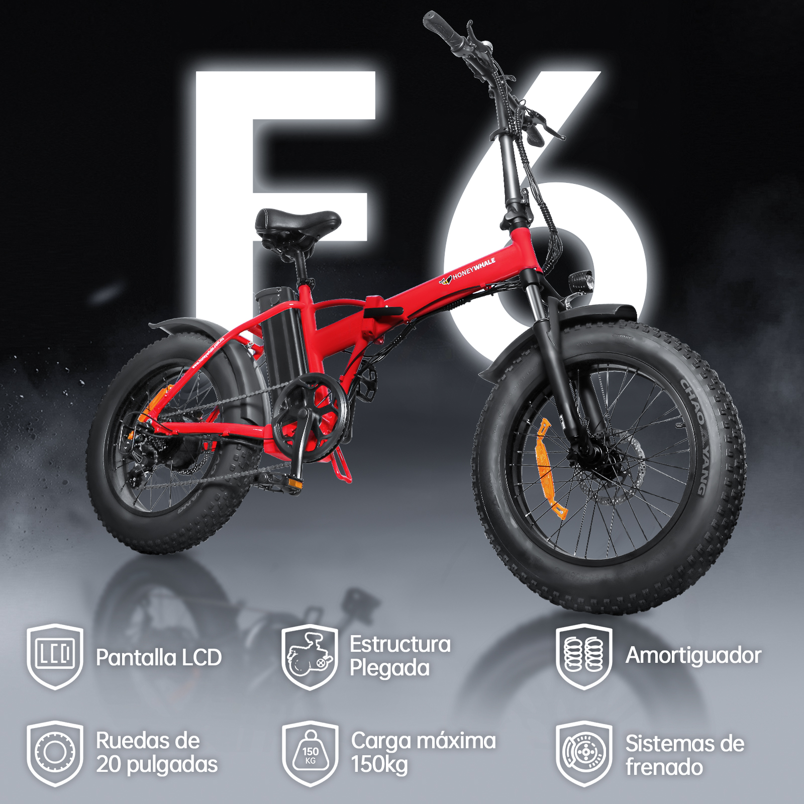 Bicicleta Eléctrica Plegable Honey Whale F6 Rojo
