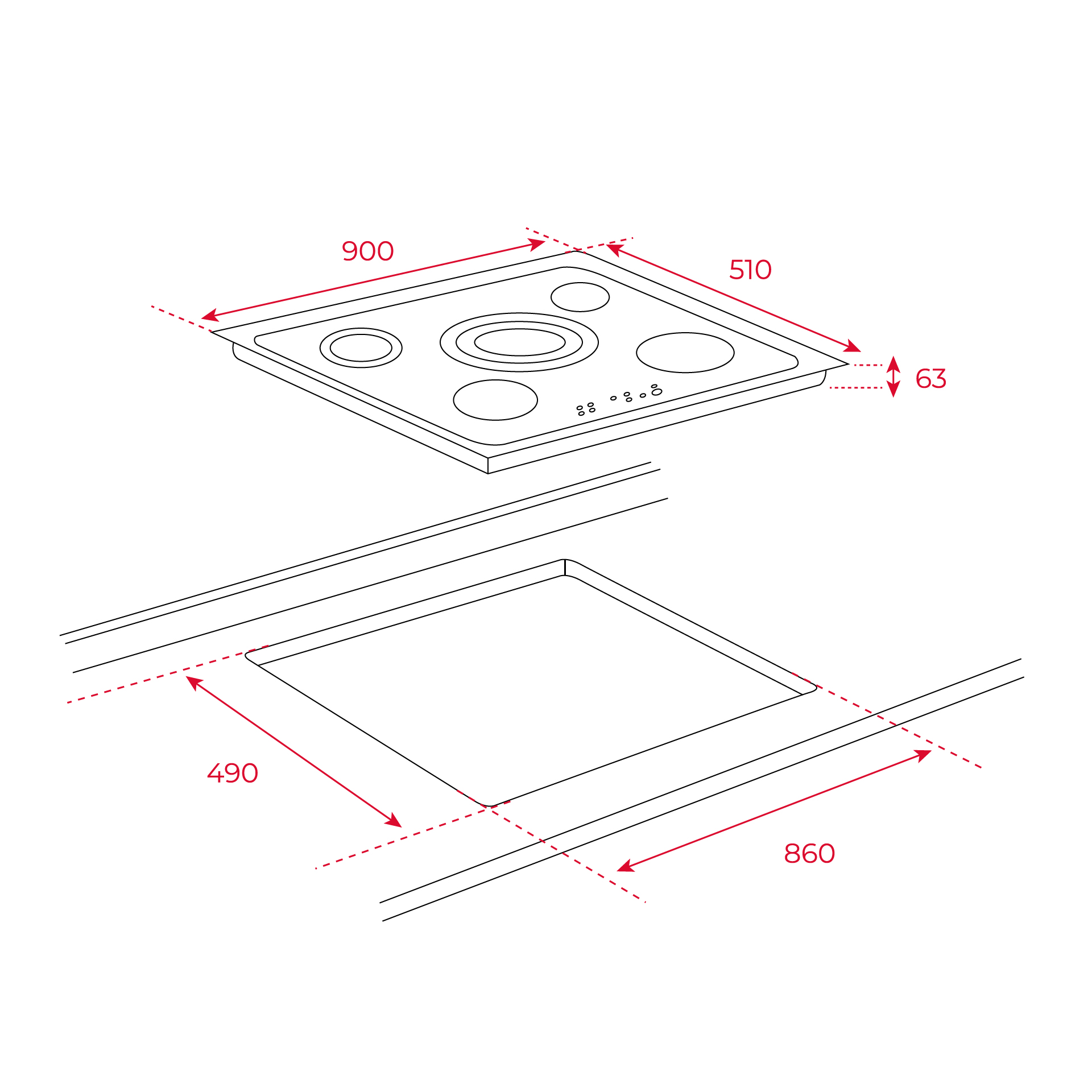 Parrilla Vitrocerámica  Eléctrica de Empotre Teka TR 951 de 90 cm y 5 Quemadores.