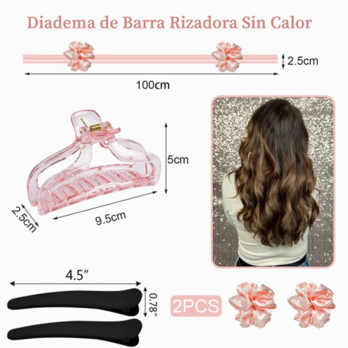 Curly Ondas En Cabello Rizos Sin Calor Tubo Con 2 Scrunchies