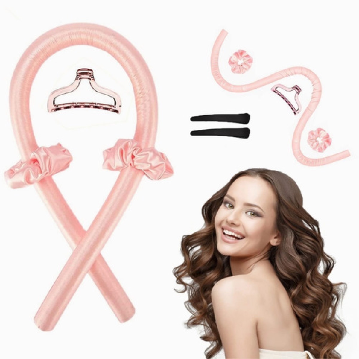 Curly Ondas En Cabello Rizos Sin Calor Tubo Con 2 Scrunchies