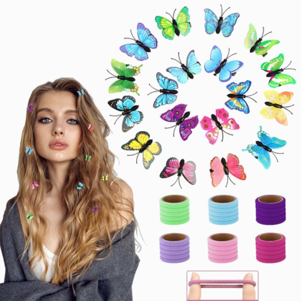 Liga Para Cabello, Con Pinzas Pasador De Pelo Mariposa,48pcs MULTICOLOR