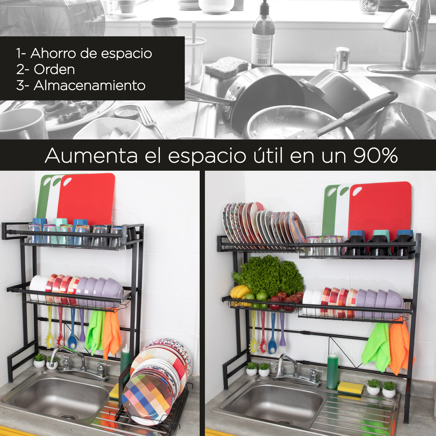 Escurridor De Platos 2 Pisos Acero Inoxidable Para Fregadero 