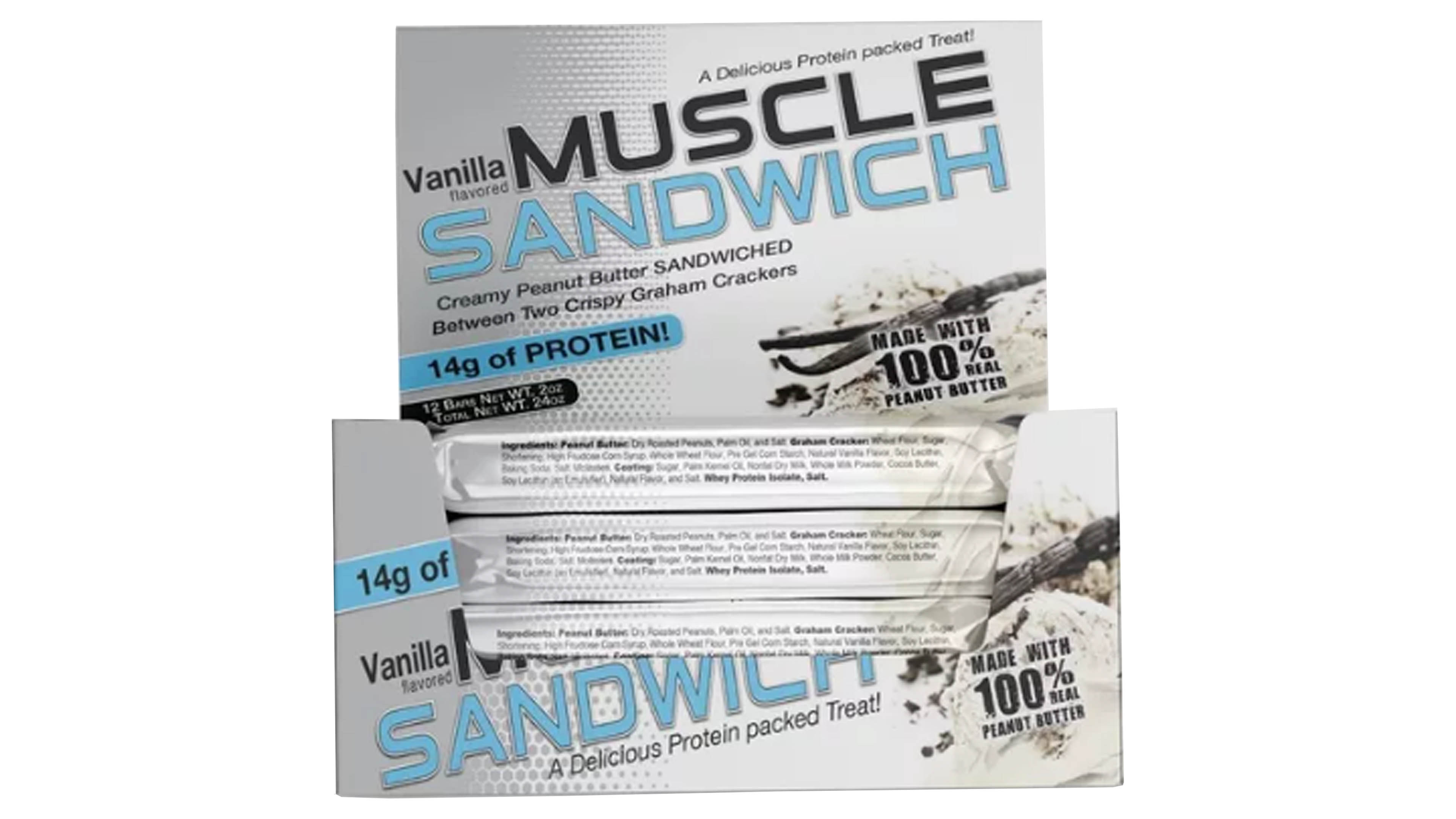 Barras de Proteina Muscle Sandwich Sabor Vainilla 12 Pack