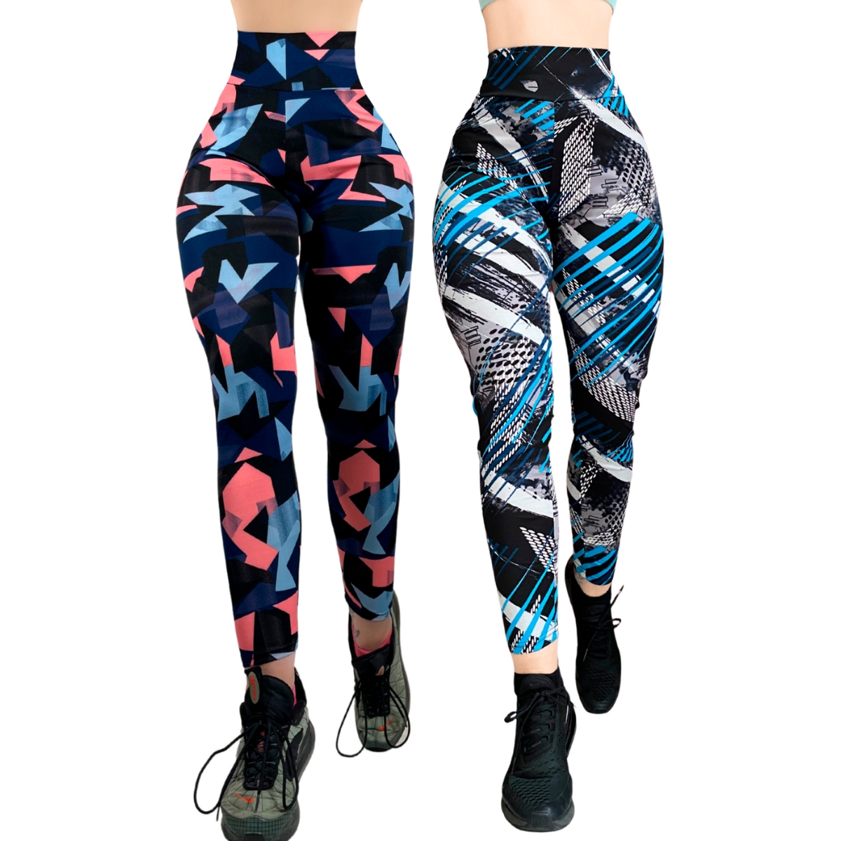 Pack De 2 Mallas Lycra Leggins Gym Casual Mayon Talle alto Mujer Diseños D3
