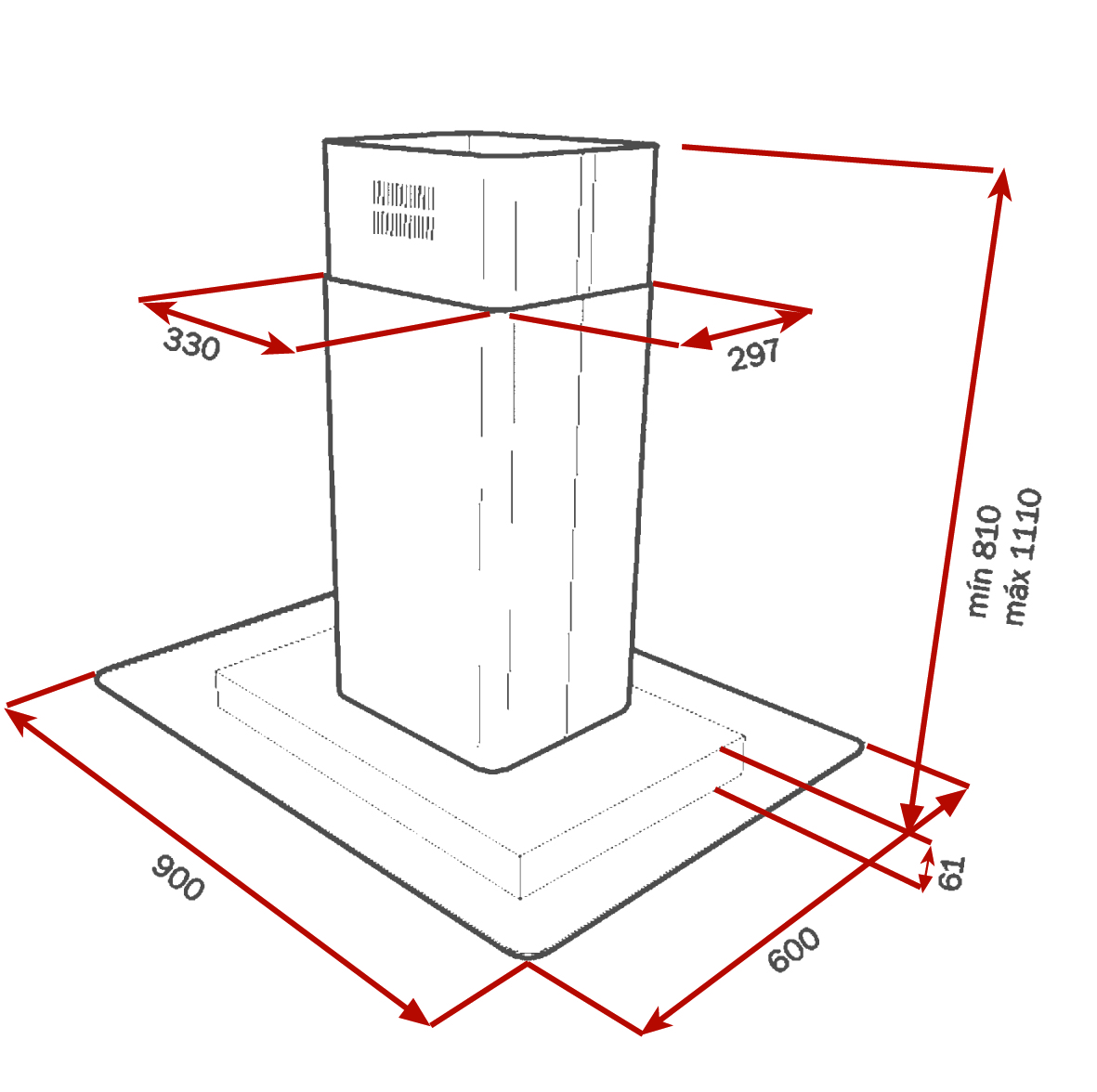 Campana  de Isla Teka DG3 ISLA de 90 cm Acero Inox y Cristal Altura Ajustable.