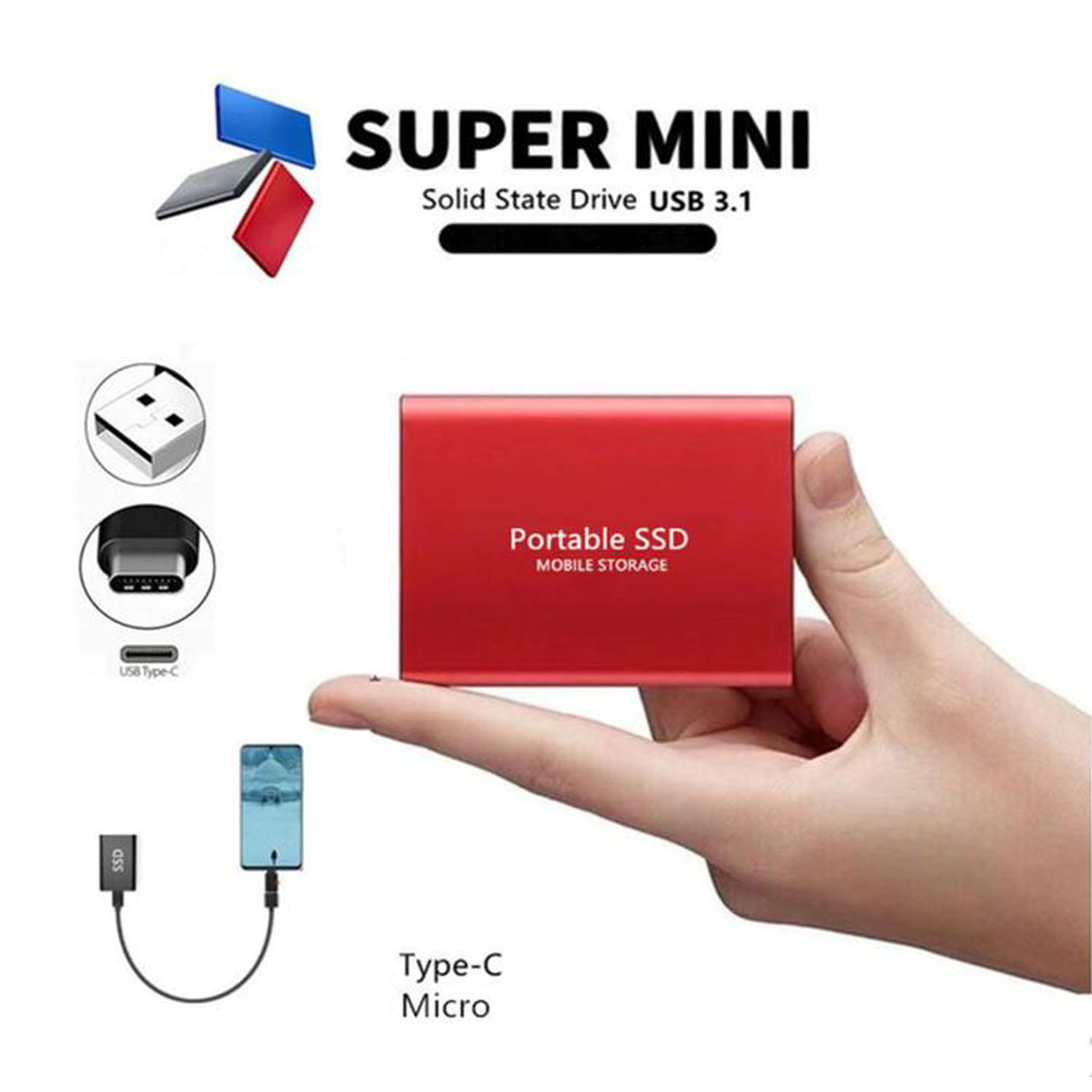 Disco Duro SSD USB 3,1 4 TB, MXMDD-002-4, 4TB, Rojo, 30 MB/s, 37 MB/s, USB-A, USB-C,, SolidMiniDisc