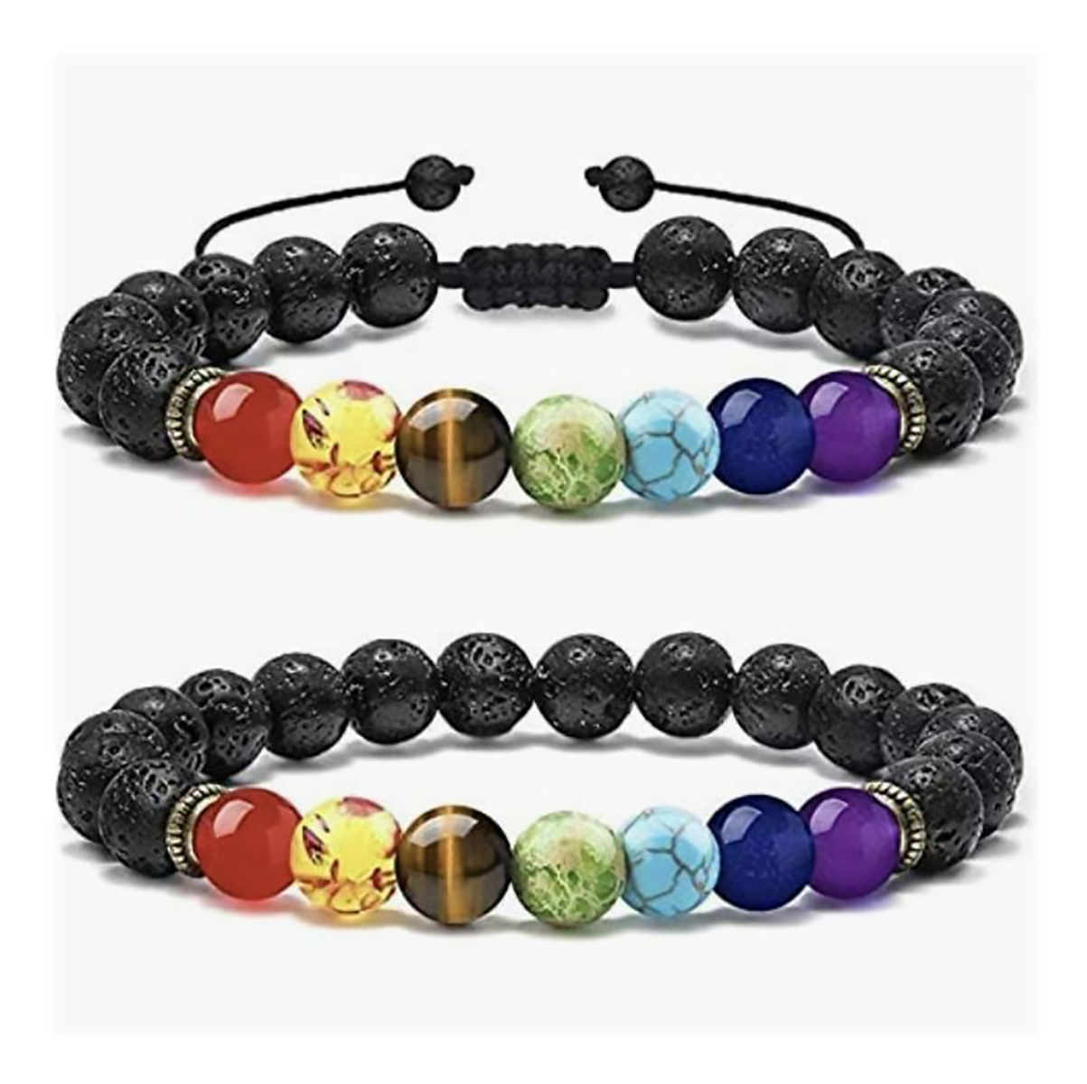 Pulseras para Hombre de Piedras Naturales, Pulseras de Piedras de Ojo de Tigre, Chakras, Lava Volcánica, Howlita o Ónix. Pulseras para Parejas - Ajustables