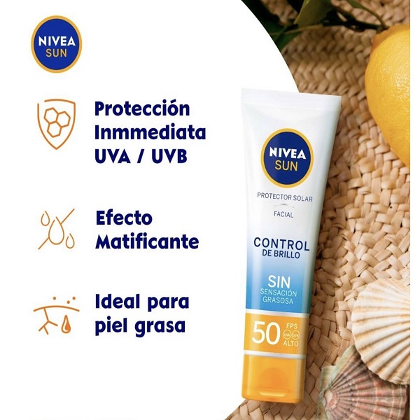 Protector Solar Facial Nivea Sun Control de Brillo Efecto Mate FPS50+ 2 pzas de 50 ml c/u