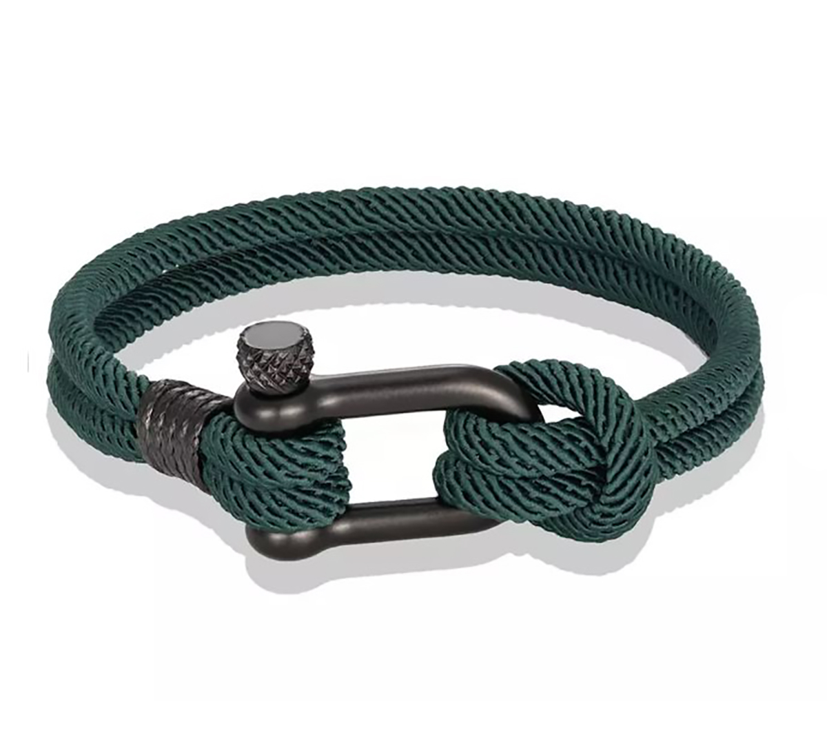 Pulsera de cuerda para hombre, pulsera náutica con grillete de acero para hombre y mujer. Brazalete paracord - Verde/Negro