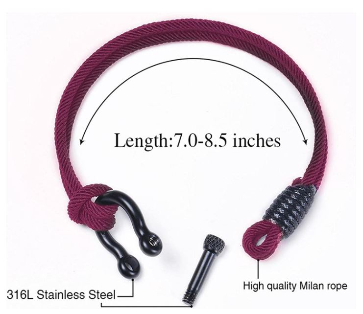 Pulsera de cuerda para hombre, pulsera náutica con grillete de acero para hombre y mujer. Brazalete paracord - Verde/Negro