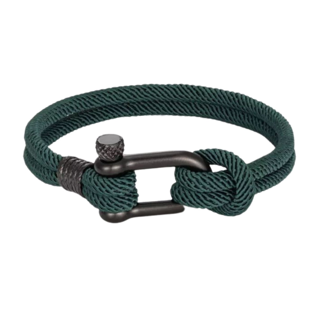 Pulsera de cuerda para hombre, pulsera náutica con grillete de acero para hombre y mujer. Brazalete paracord - Verde/Negro
