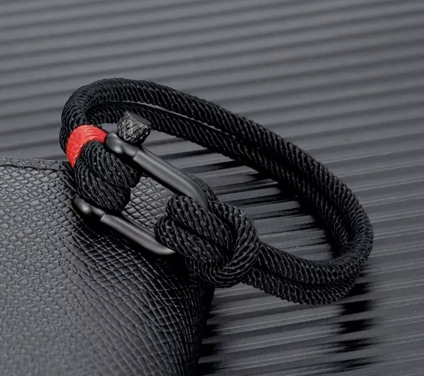 Pulsera de cuerda para hombre, pulsera náutica con grillete de acero para hombre y mujer. Brazalete paracord - Verde/Negro