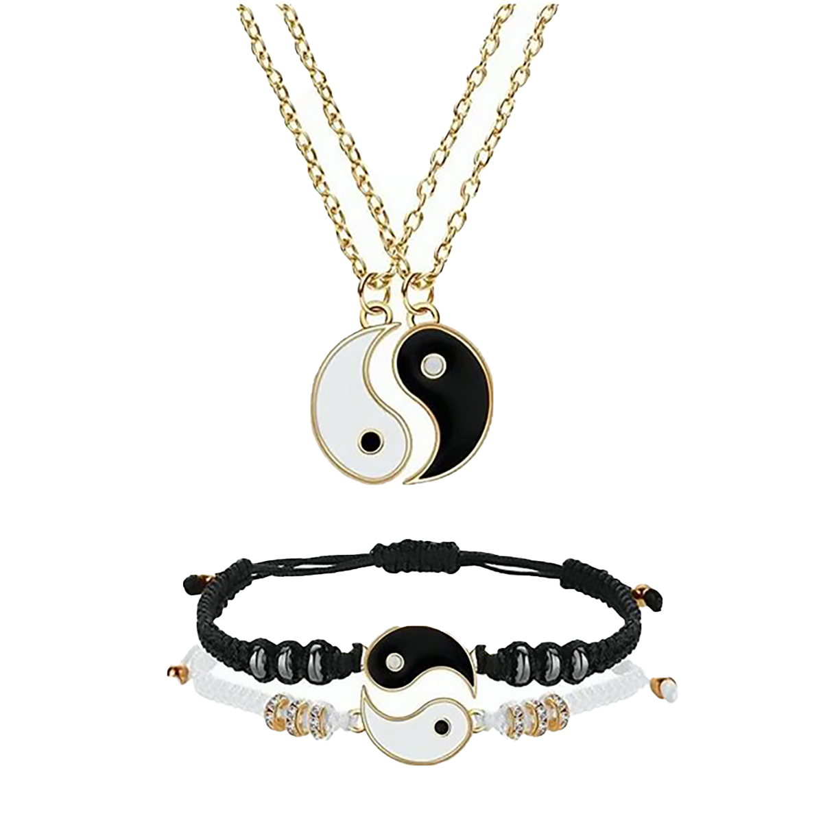 Juego de Collar y Pulsera Yin Yang, Pulseras de Cordón Ajustables, Colgantes de Yin Yang para Pareas. Excelente regalo Navidad, Novios, Dia de la Madre, San Valentin, Aniversario