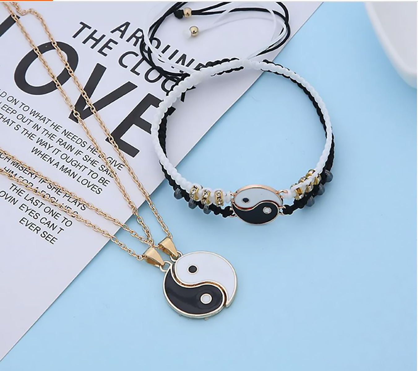 Juego de Collar y Pulsera Yin Yang, Pulseras de Cordón Ajustables, Colgantes de Yin Yang para Pareas. Excelente regalo Navidad, Novios, Dia de la Madre, San Valentin, Aniversario