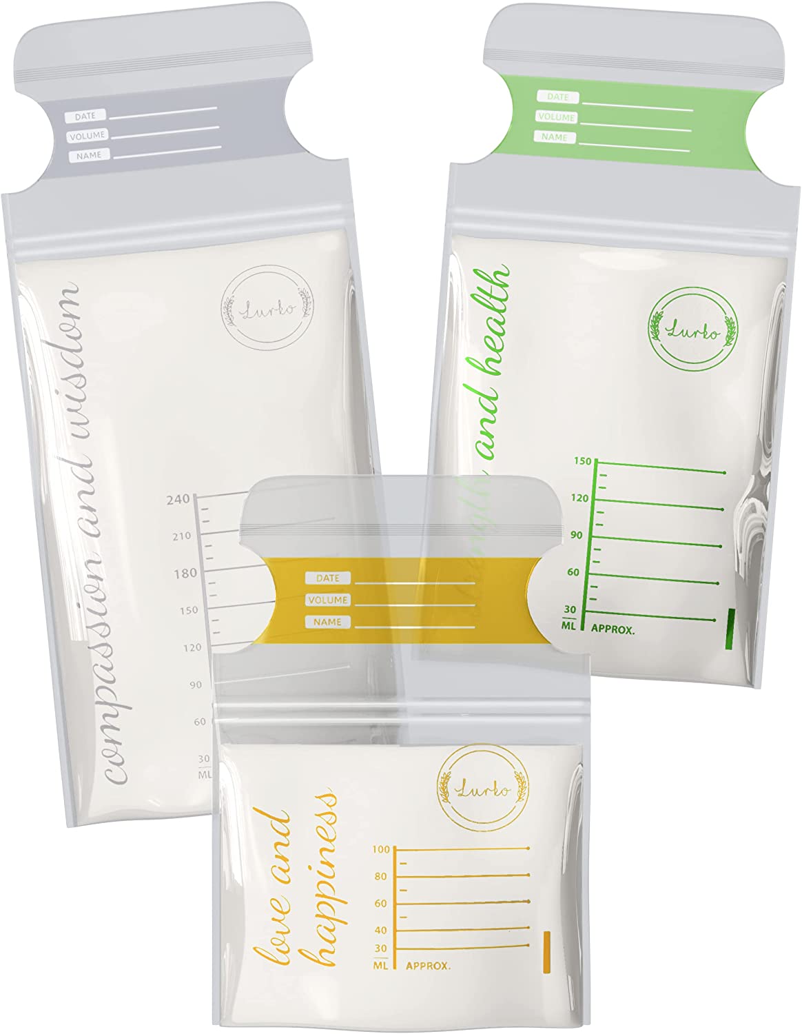 Lurko Bolsas de Almacenamiento de Leche Materna Desechables Bolsas de Leche Materna en 3 Tamaños Breast Milk Bag 100, 150 y 240 ml Bolsas para Almacenar Leche Materna Breastmilk Esterilizadas Bolsas Recolectoras de Leche Materna Listas para Usarse (100)