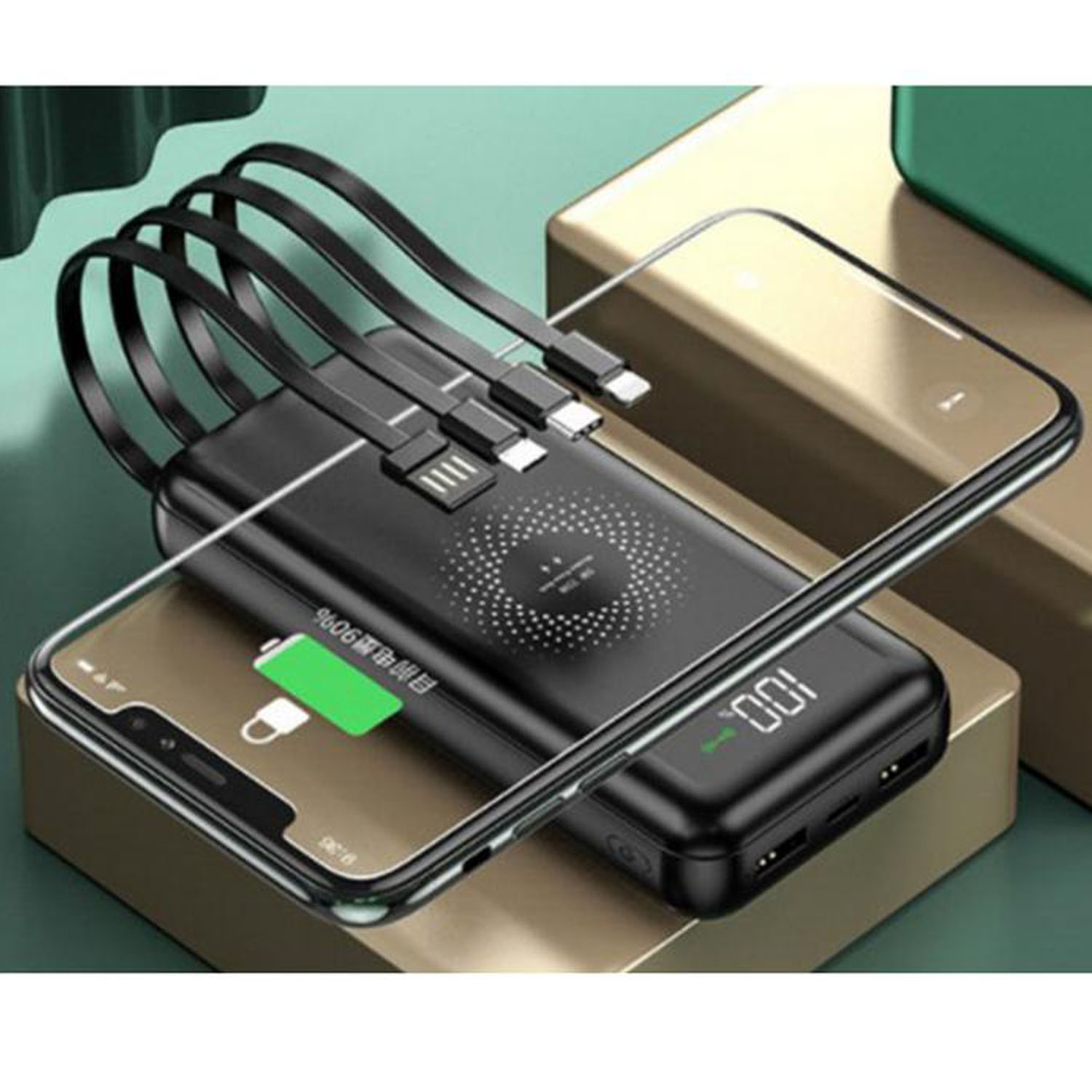Cargador Portátil Qi Elegante MXQBU-001-15 30000Mah Negro Salida Qi Inalámbrica, 1xUSB 2,0 Entrada USB Tipo C Cable USB no Incluido, Qi BankPlus