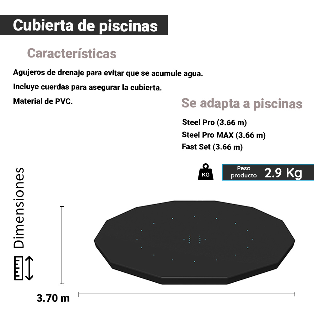 Cubierta De Alberca Circular 370 Cm Pvc Cobertor De Piscina
