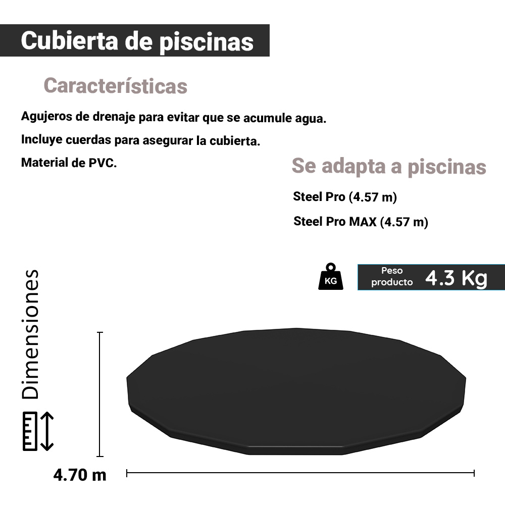 Cubierta De Alberca Circular 470 Cm Pvc Cobertor De Piscina