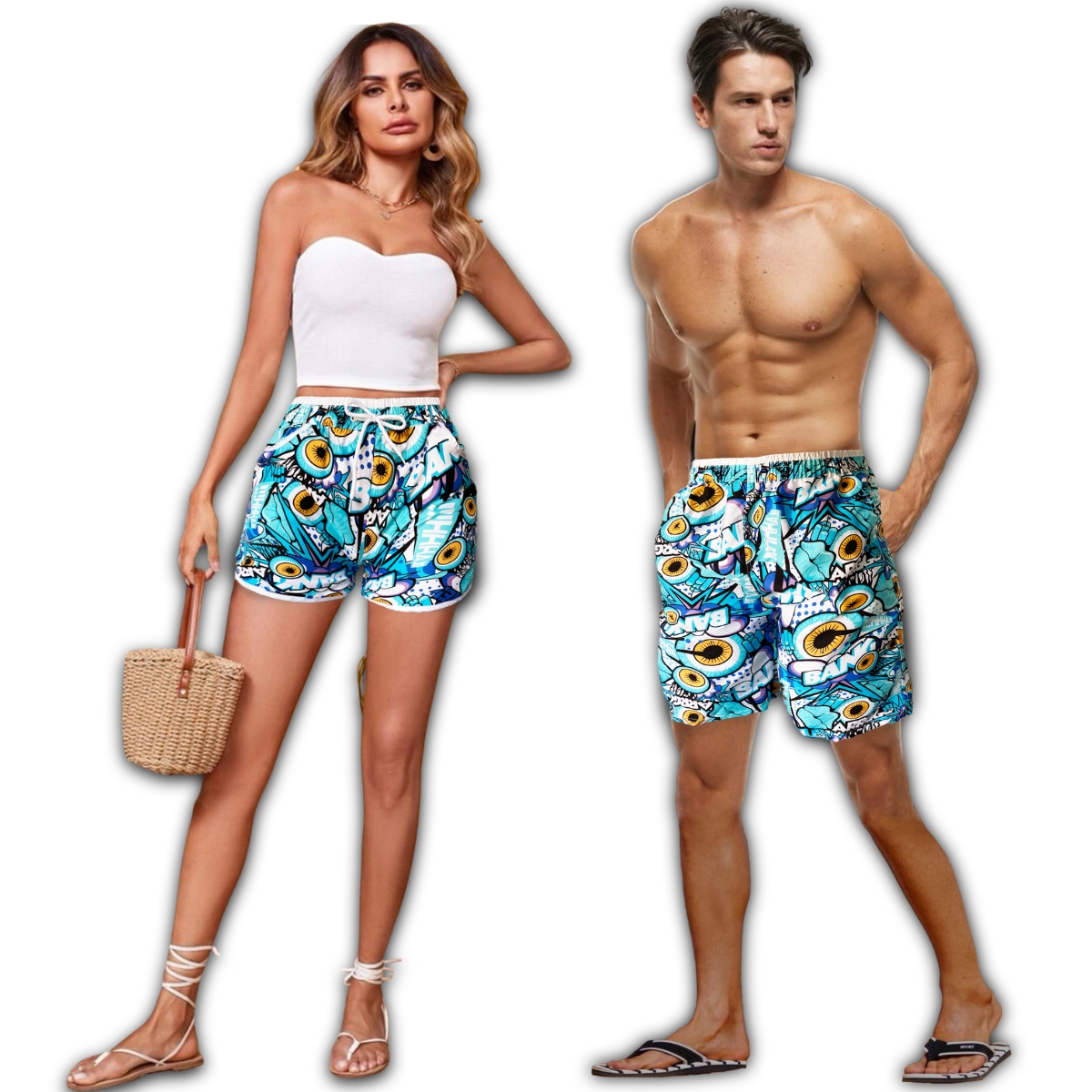 Conjunto 2 Pza Short De Verano Hombre Y Mujer Traje De Baño D23