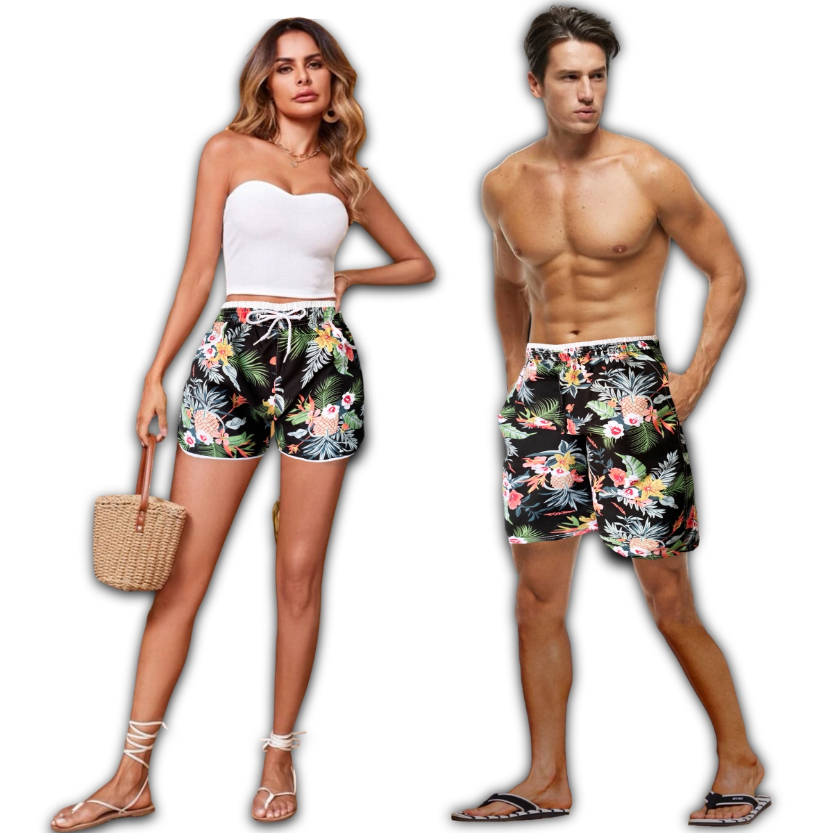 Conjunto 2 Pza Short De Verano Hombre Y Mujer Traje De Baño D24
