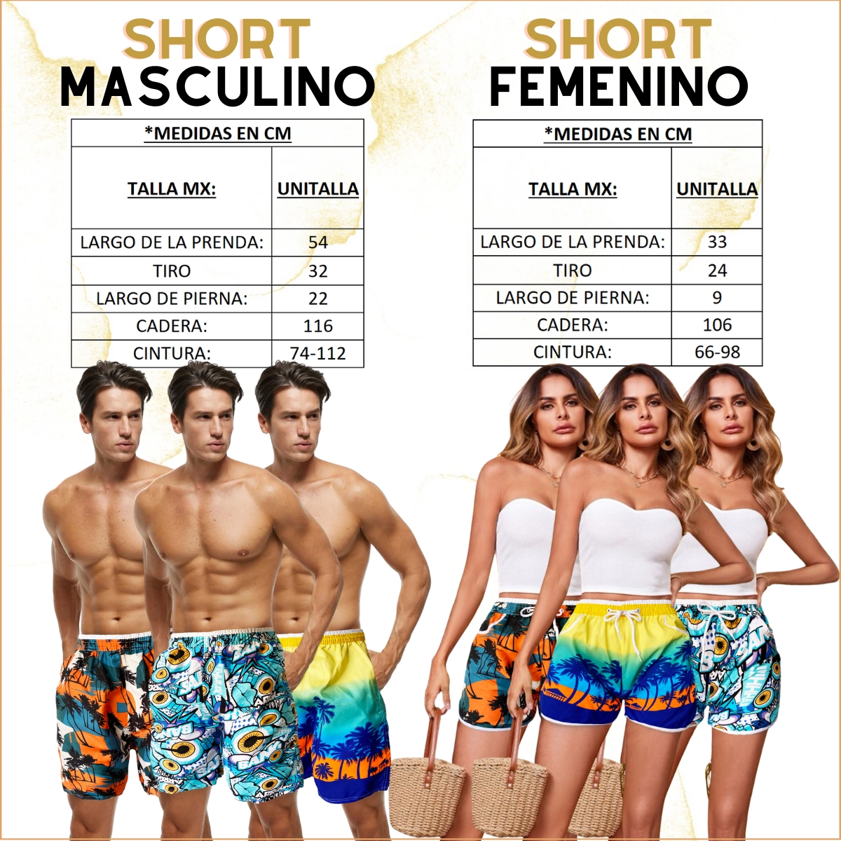 Conjunto 2 Pza Short De Verano Hombre Y Mujer Traje De Baño D24