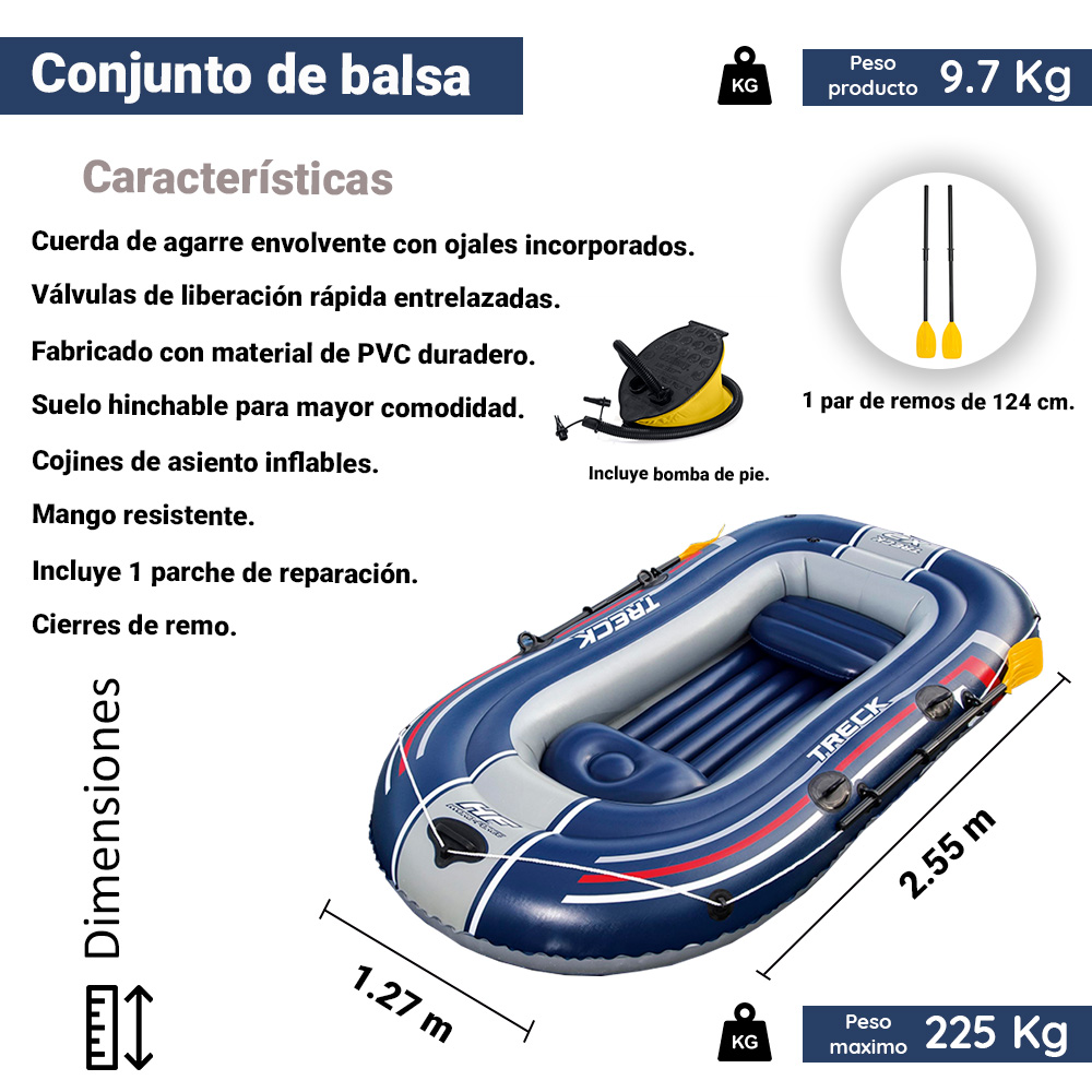Bote Inflable Lancha Balsa Trek X2 Para 2 Personas Con Remos