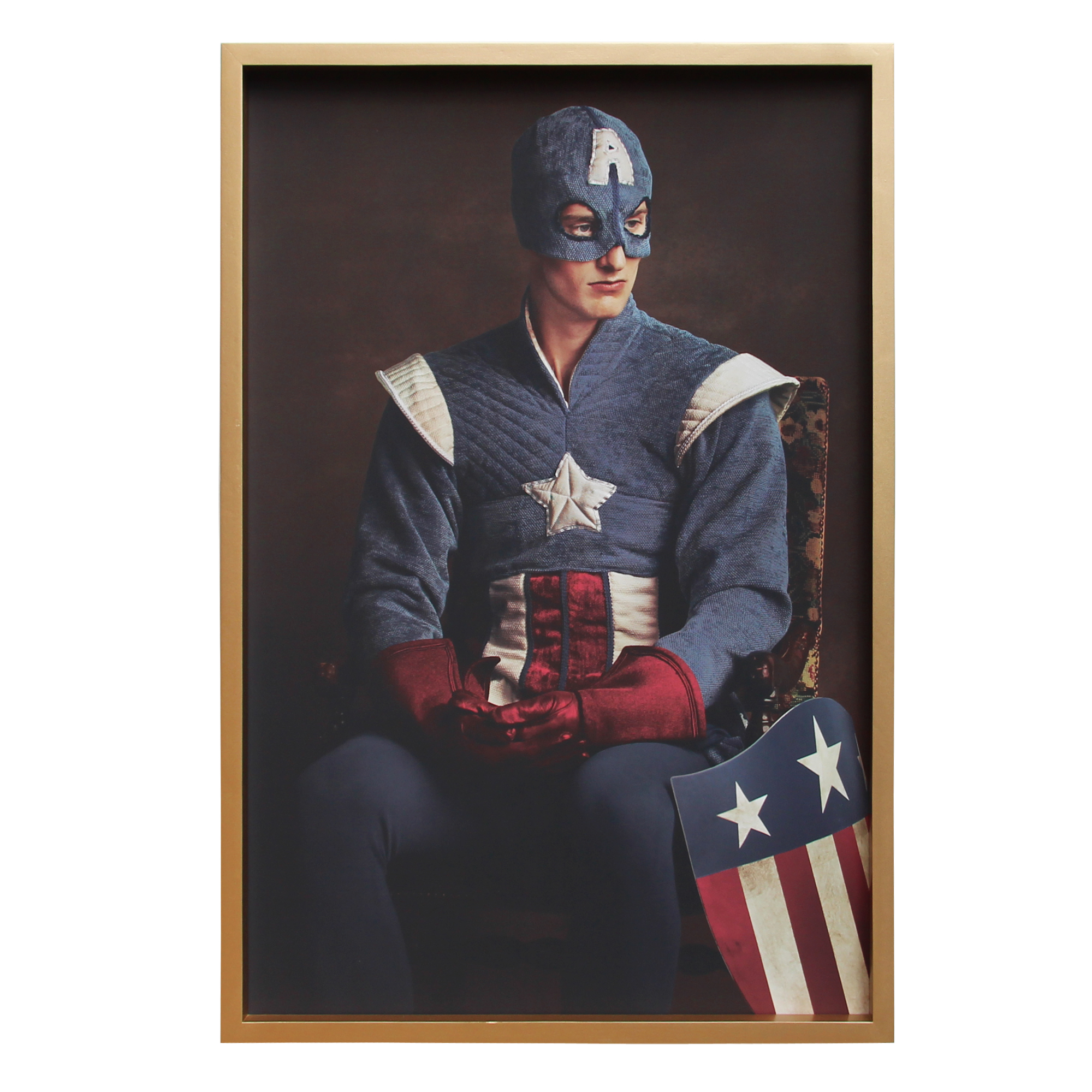 Cuadro de Capitan America en tela con marco dorado 