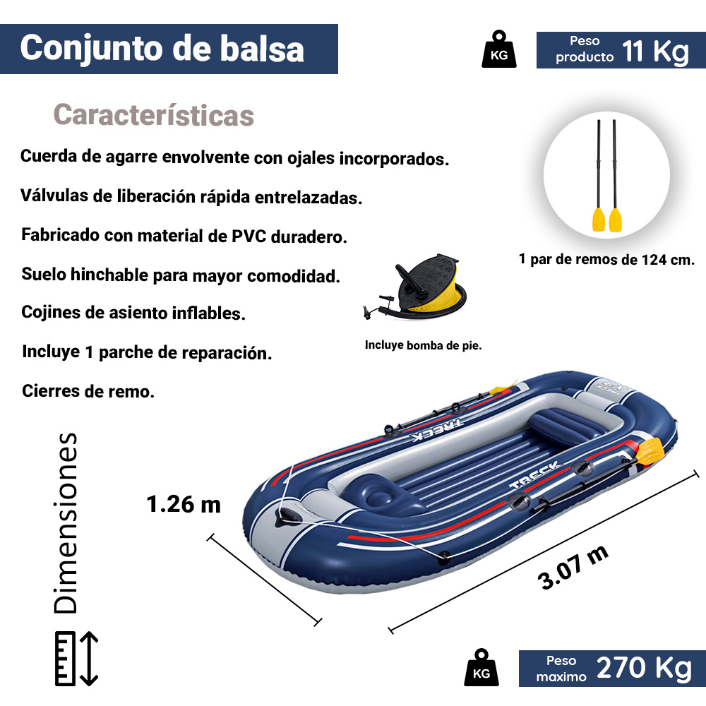 Bote Inflable Lancha Balsa Raft X3 Para 3 Personas Con Remos